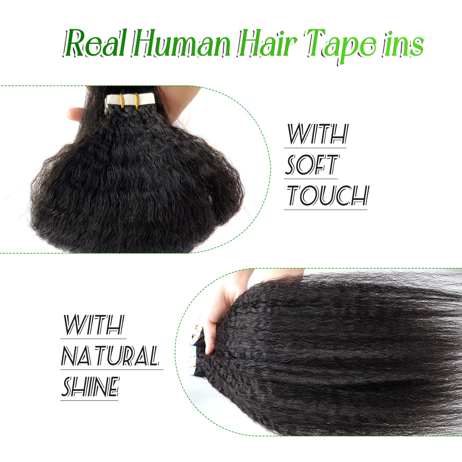 Tape in Hair Extensions 24 Inch Kinky Straight Human Hair - 40 Pieces 100g Natural Black Invisible Tape Extensions for Black Women | Perfect for Short Hair, Styling, Volume Boost & Everyday Wear