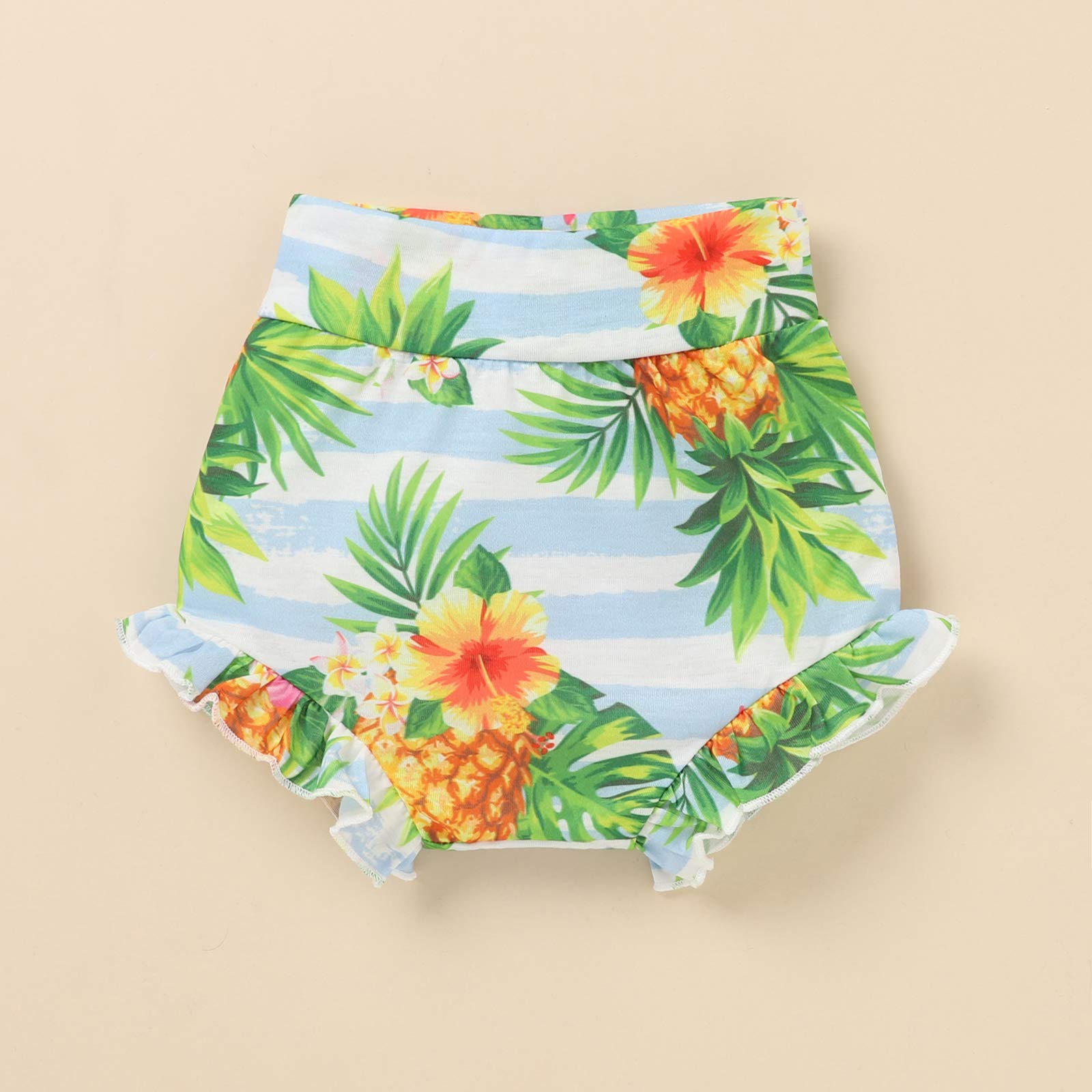 Adorable Baby Girls Summer Outfits Set - Ruffle Sleeve Romper, Shorts & Headband with Cute Fruit Floral Print | Perfect for Beach, Playdates & Family Photos