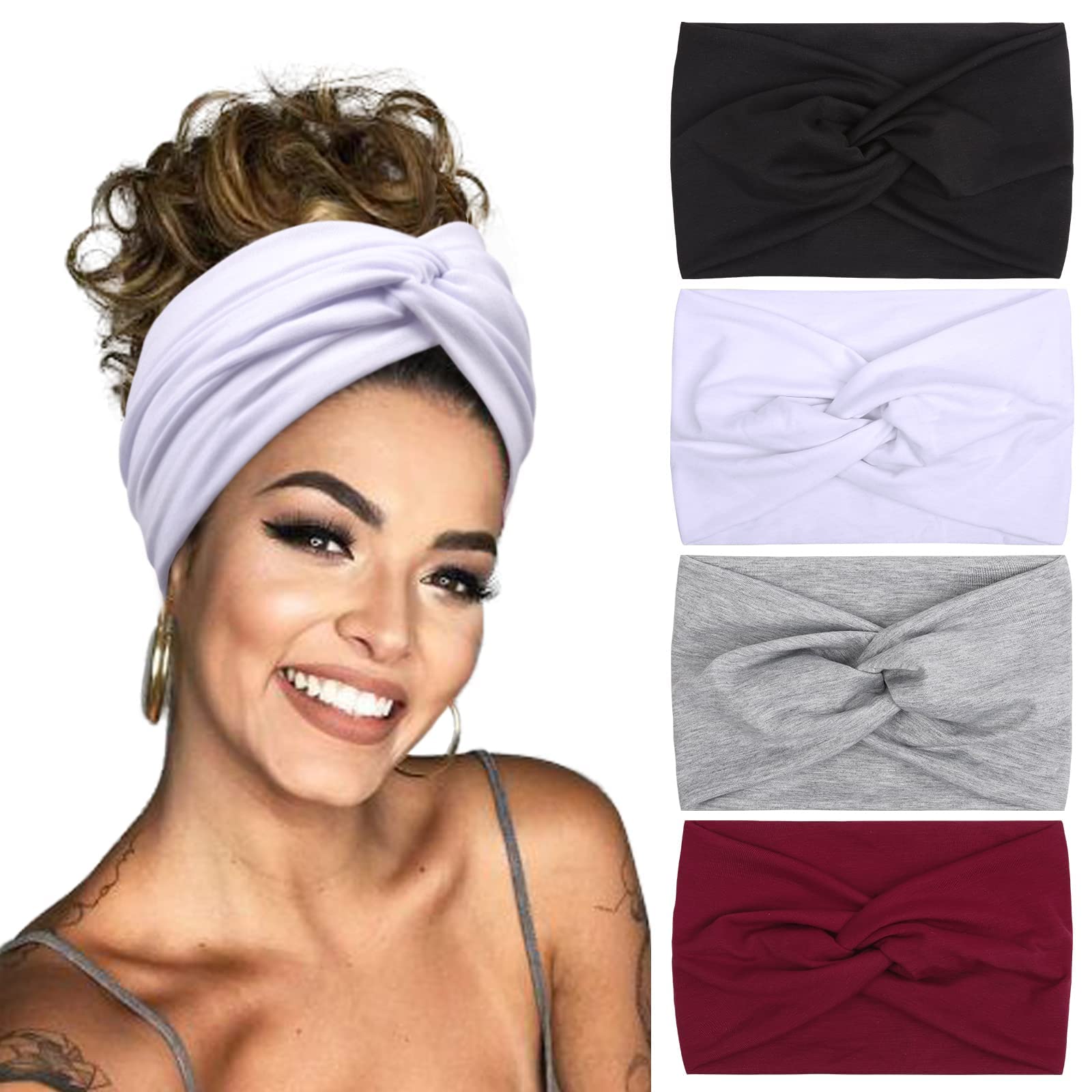 TERSE Wide Headbands for Women - 4 Pack Extra Wide Elastic Hair Bands - Fashion Hair Accessories for Workout, Yoga, Running & Everyday Wear
