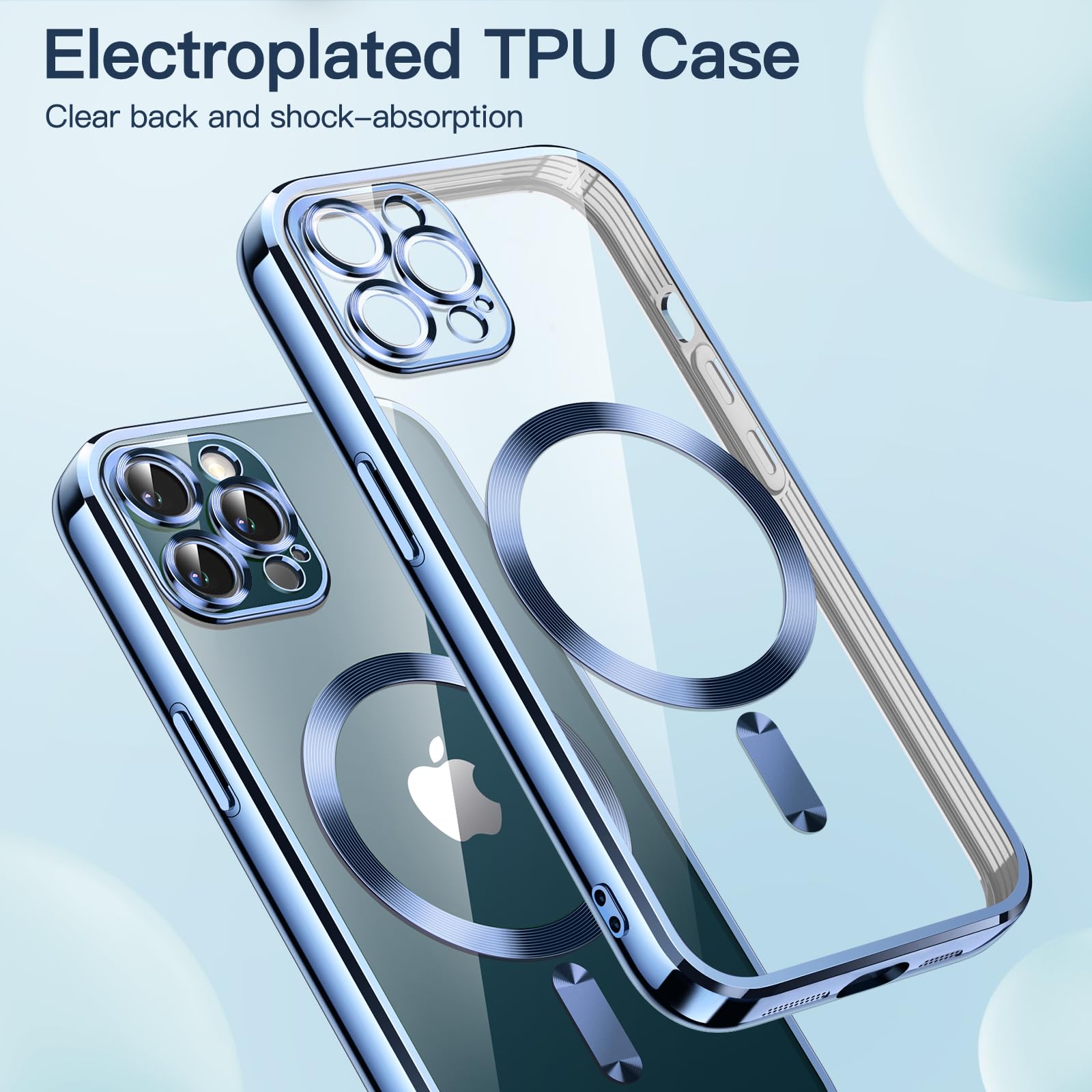 JETech Soft Clear Case for iPhone 12 Pro 6.1-Inch - Shockproof TPU Phone Cover with Full Camera Protection & MagSafe Wireless Charging Compatibility (Blue) | Perfect for Everyday Use, Travel & Outdoor Activities