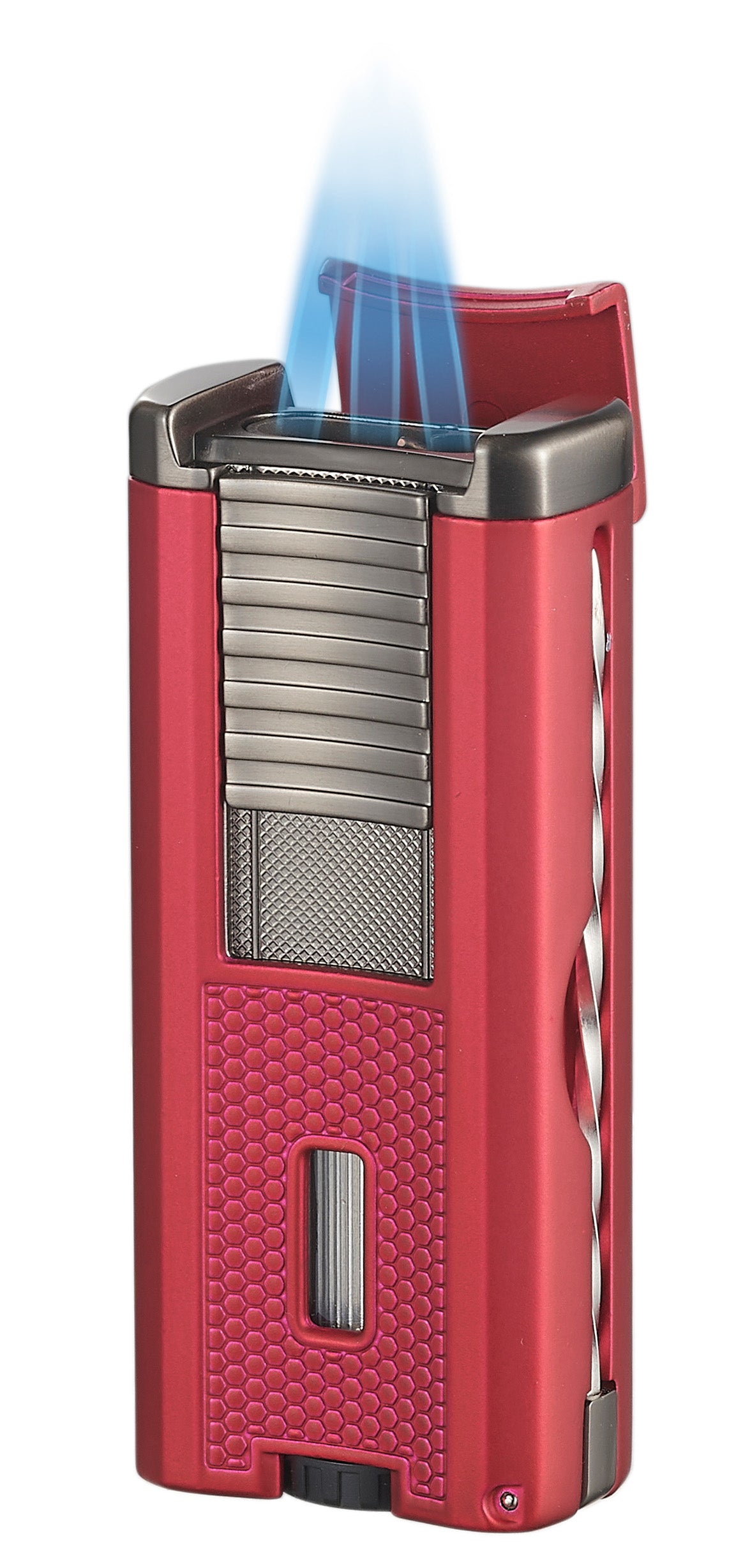 Visol Striker Triple Torch Flame Lighter with Cigar Poker - Windproof Butane Lighter for Cigars, Cigarettes & Outdoor Use (Red) - Perfect for Camping, BBQ & Survival Gear
