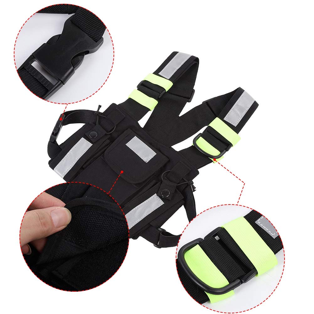TYT Radio Chest Harness - Yellow Reflective Front Pack Vest with Pouch for Two-Way Radios | Universal Carry Case for Hiking, Camping, Work & School | Durable & Adjustable for Outdoor Activities, Security & Emergency Use