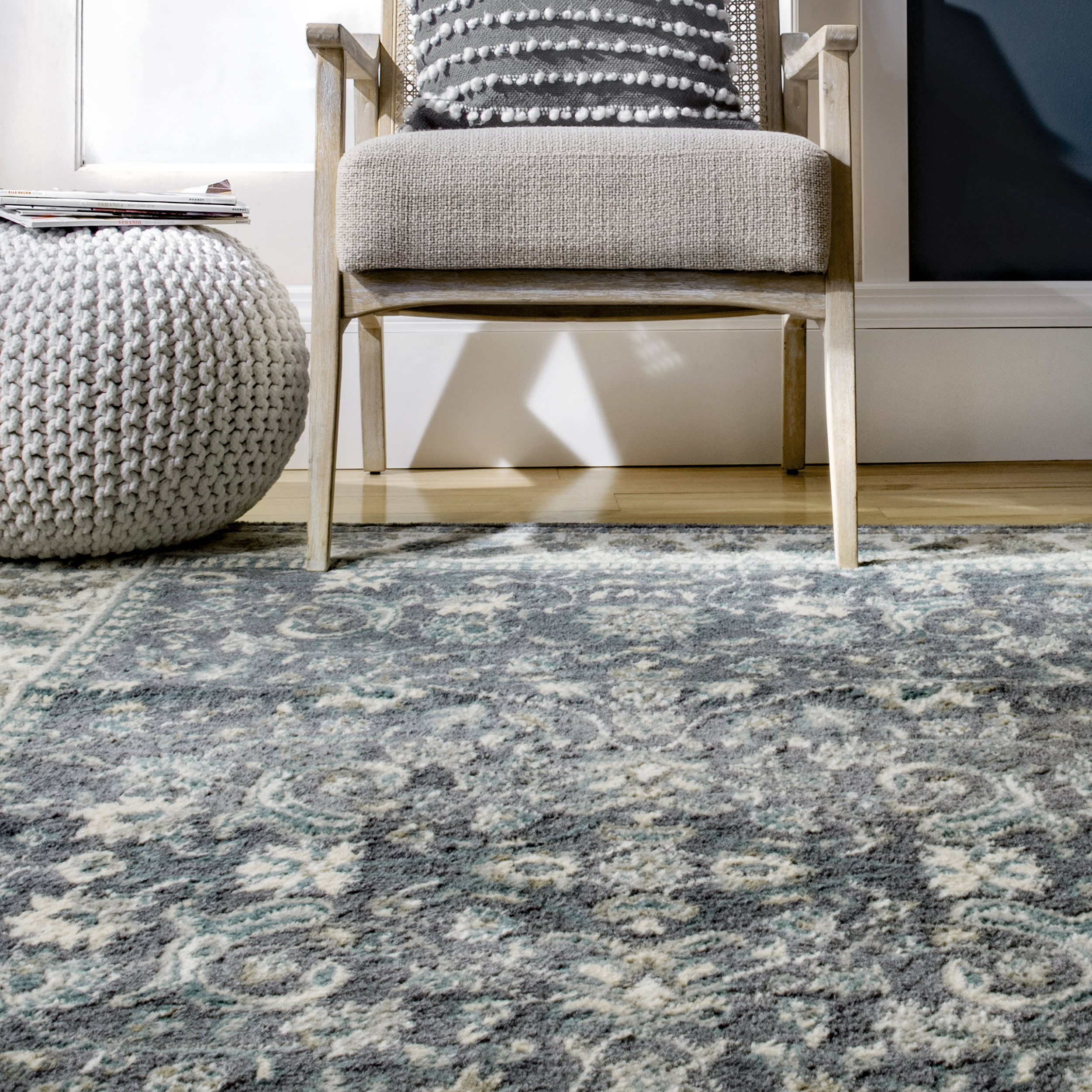 Classic Floral Area Rug - Soft Grey Vintage Design for Living Room, Bedroom & Home Decor | Non-Slip Backing & Easy to Clean