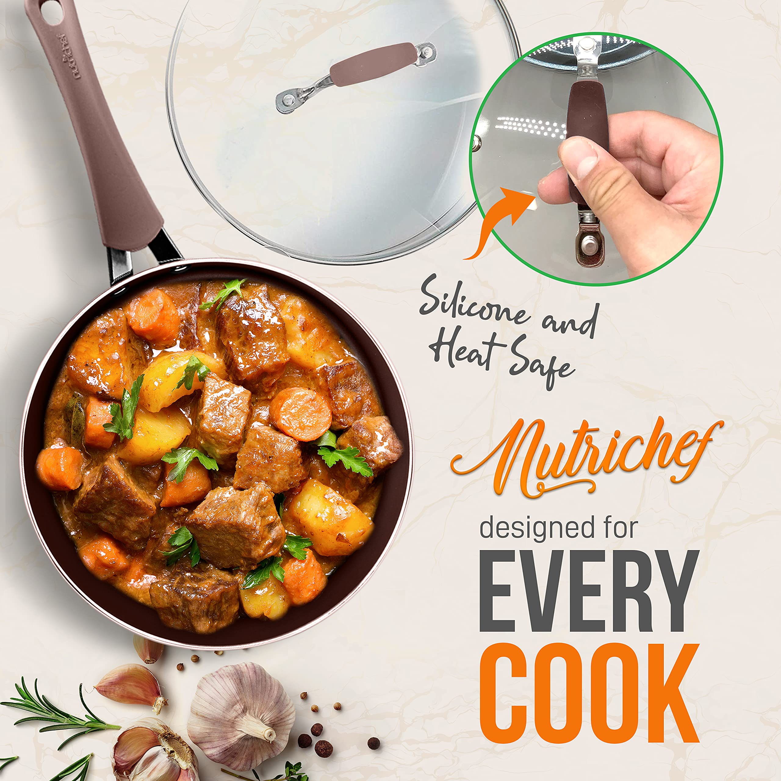 NutriChef 14-Piece Non-Stick Kitchen Cookware Set - Premium Pots & Pans for Cooking, Frying & Boiling - Perfect for Home Chefs & Everyday Meal Prep