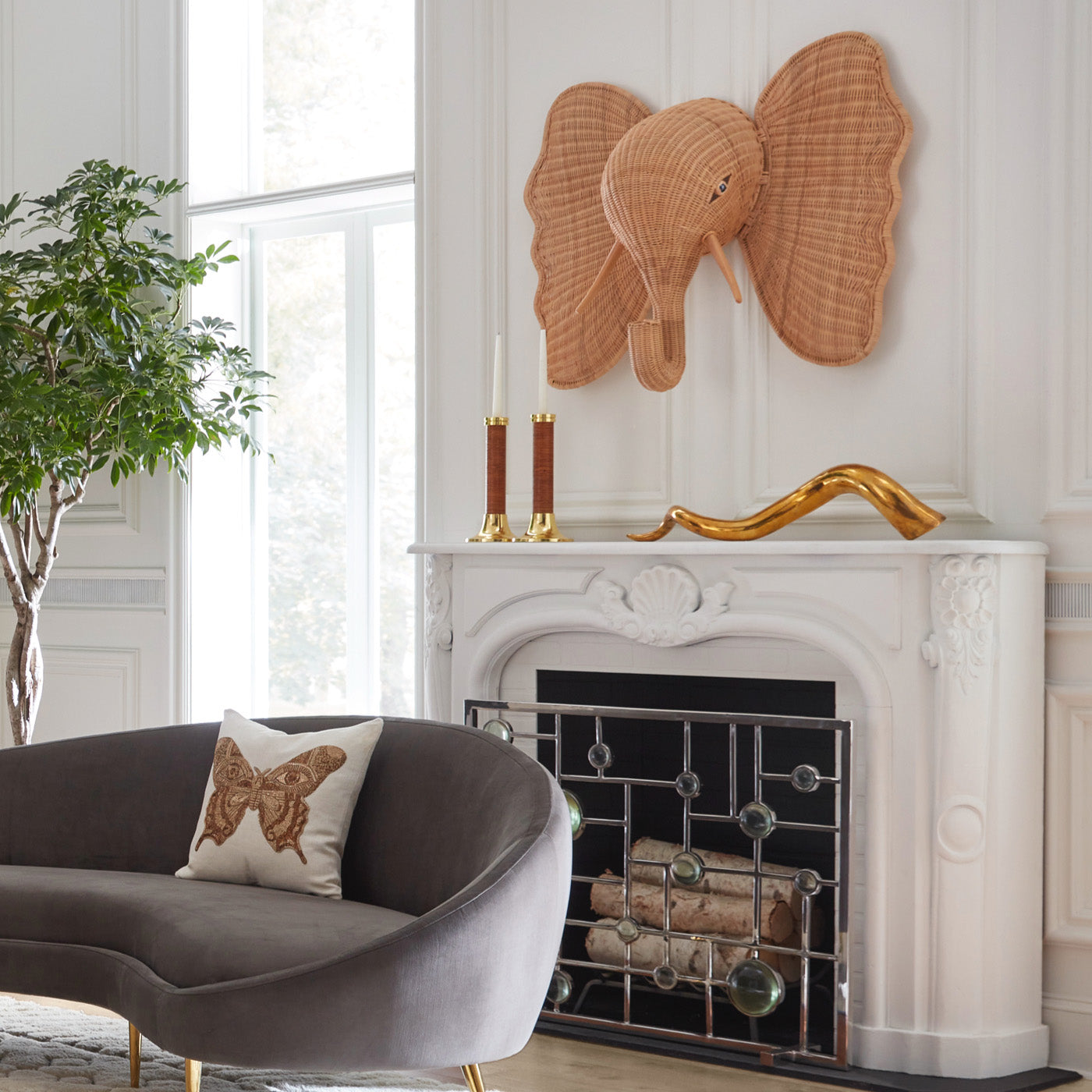Handwoven Wicker Elephant Wall Decor - Boho Chic Home Art for Living Room, Bedroom & Nursery Decor