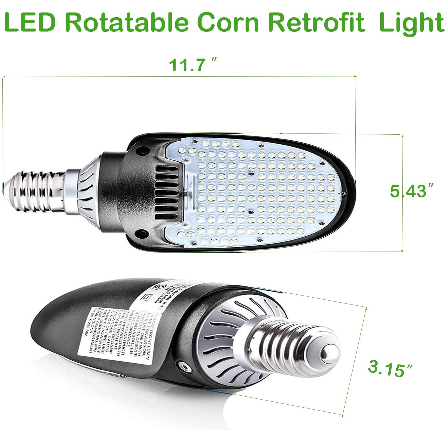 54W LED Shoebox Retrofit Corn Lamp - E39 Rotatable Mogul Base - 5000K Daylight White - 7560LM High Brightness - DLC & UL Certified - Perfect for Parking Lots, Warehouses, and Outdoor Area Lighting