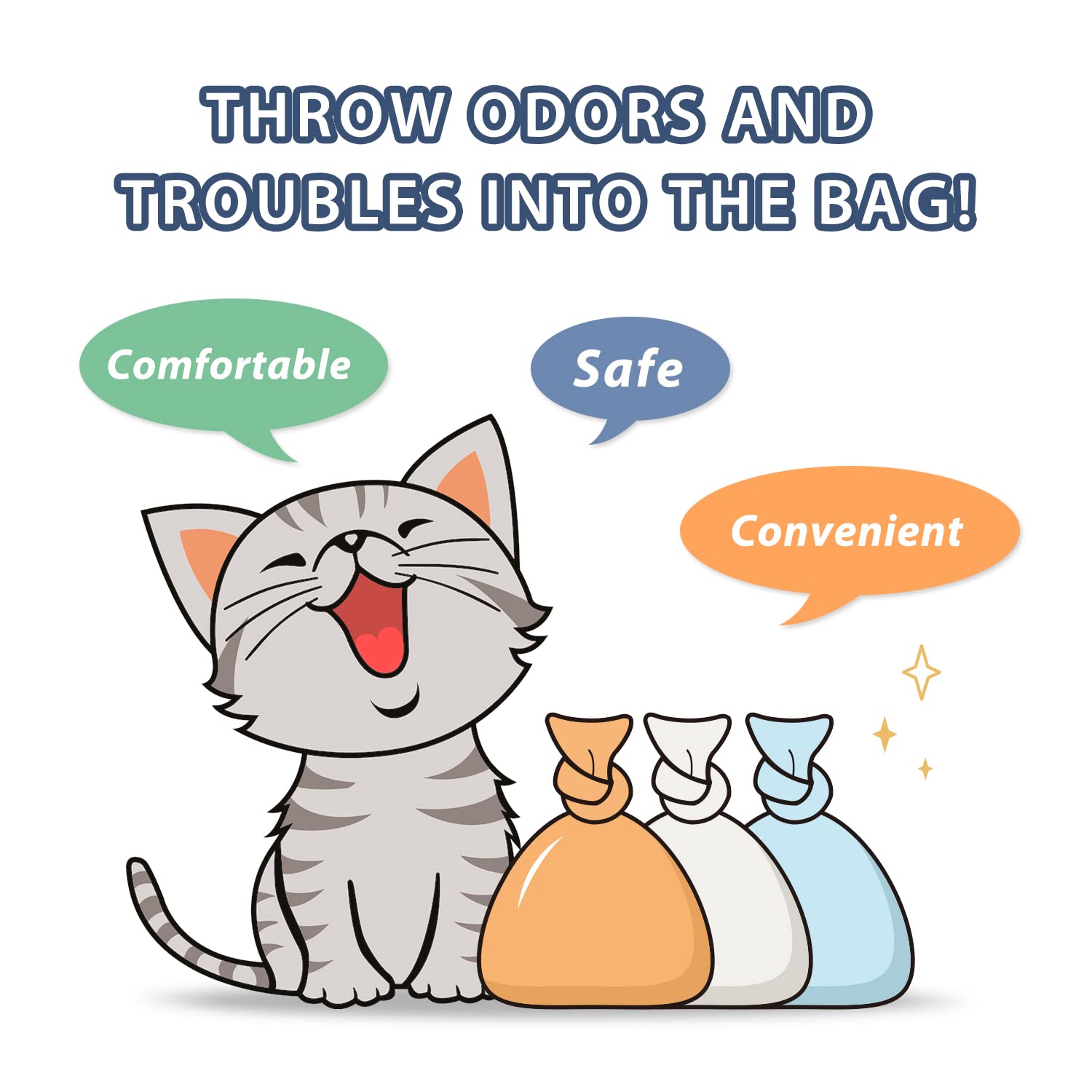 Odor Sealing Cat Waste Disposal Bags - 150 Count Unscented Cat Litter Bags, Large Capacity Pet Poop Bags for Litter Box & Diaper Disposal (Blue) - Perfect for Home, Travel & Outdoor Use with Cats