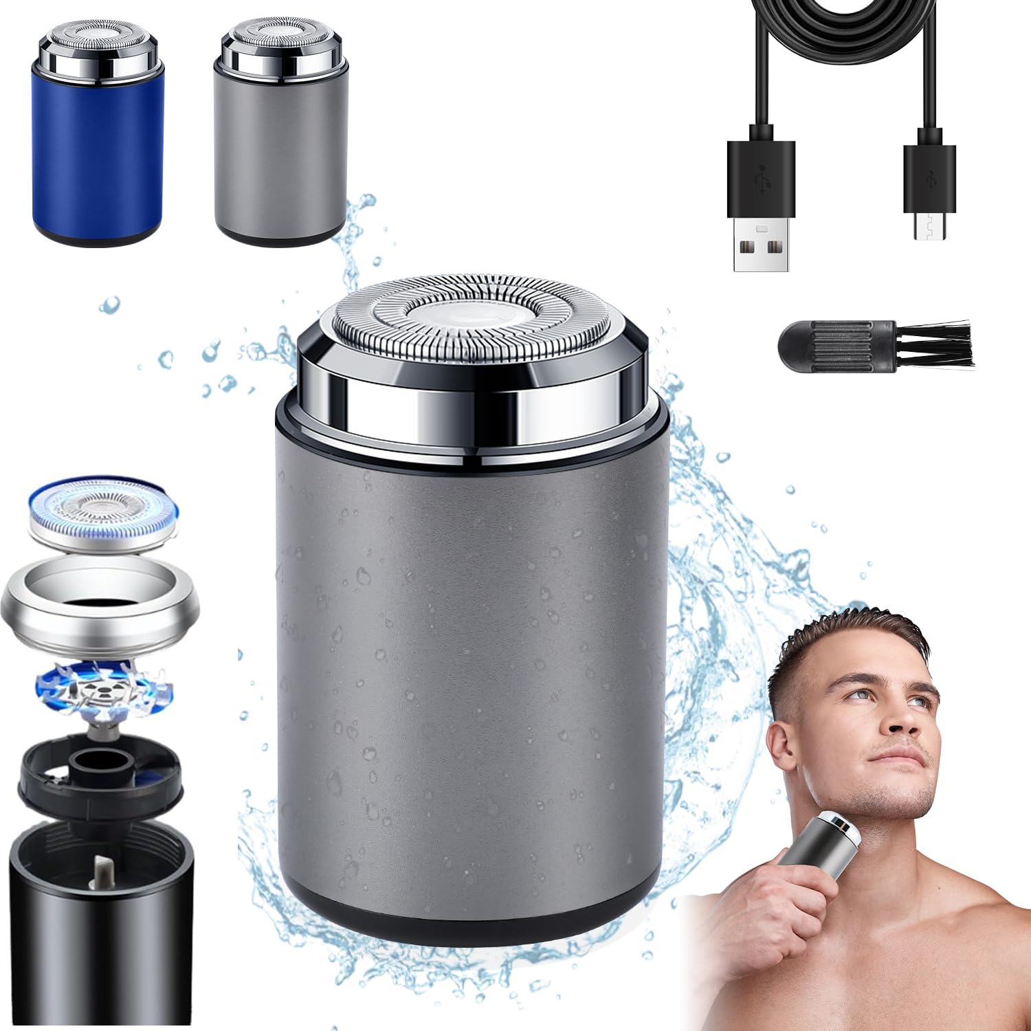 Premium Mini Electric Shaver for Men - USB Rechargeable, Waterproof, Portable Pocket-Size Beard Trimmer - Perfect for Travel, Home, Office & Car Use (Gray) | Quick Stubble Grooming On-The-Go