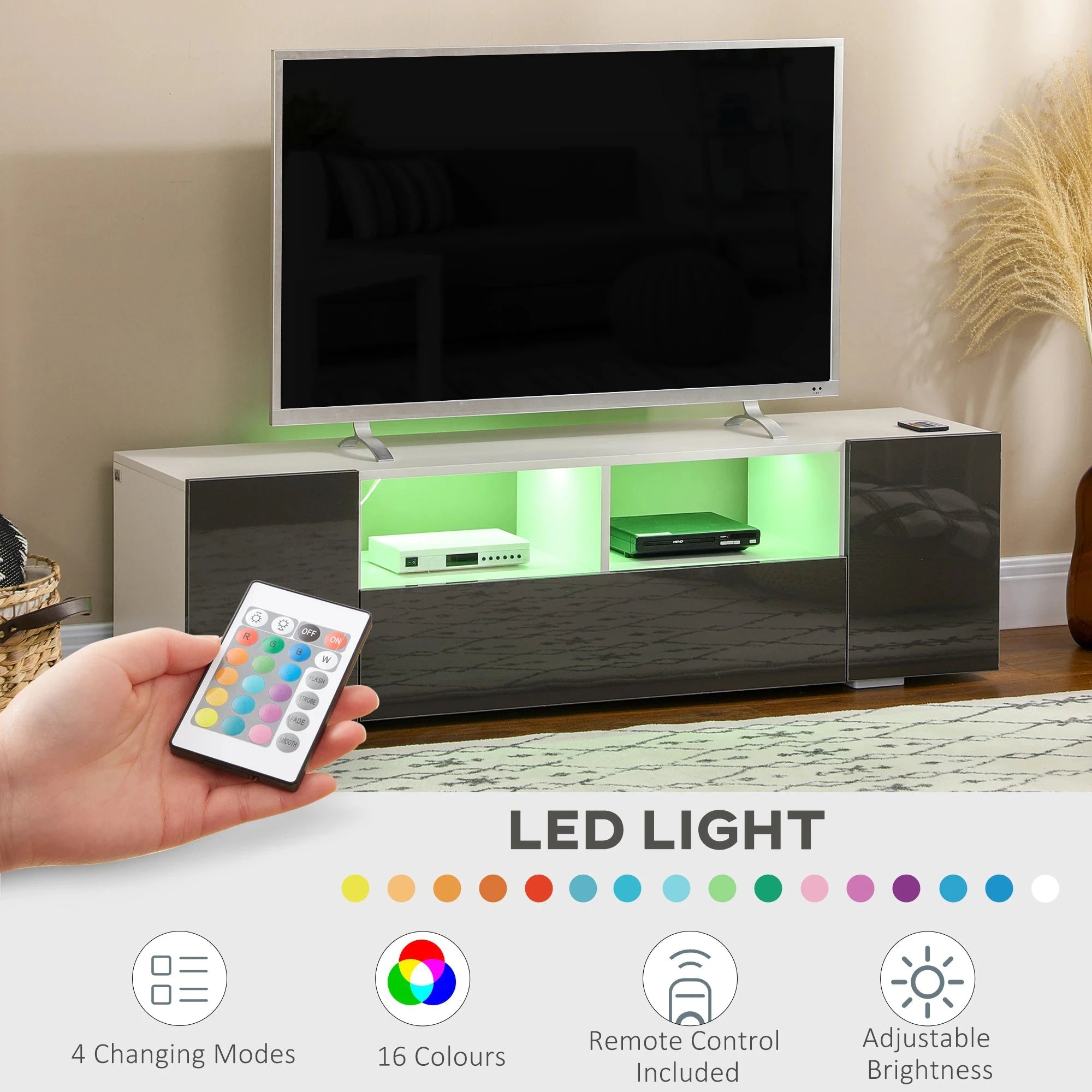 Modern TV Stand with LED Lights & Storage Shelves - 4 Color Options for Living Room, Bedroom & Home Theater Setup