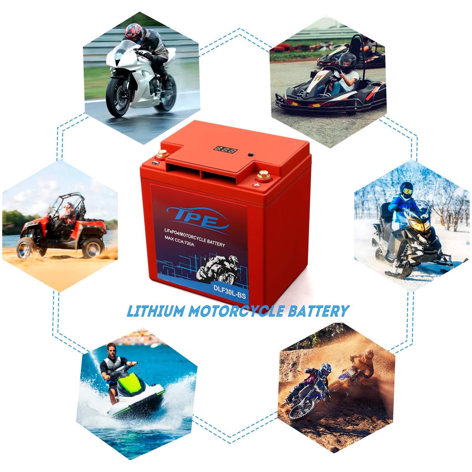 YTX30L-BS 12V 16AH 720CCA LiFePO4 Lithium Motorcycle Battery with Smart BMS - Lightweight Powersport Battery for Motorcycles, ATVs, Dirt Bikes & Snowmobiles - Perfect for Off-Road Adventures & Cold Weather Starting