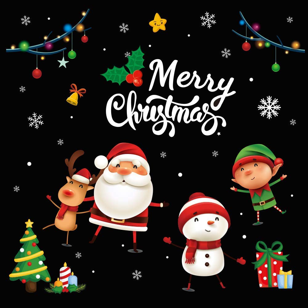 Christmas Window Cling Stickers - Santa Claus, Snowman, Reindeer & Elf Decals (27”x19” Large) | Holiday Home Decor for Windows, Glass Doors & Office | Xmas Clearance Deals