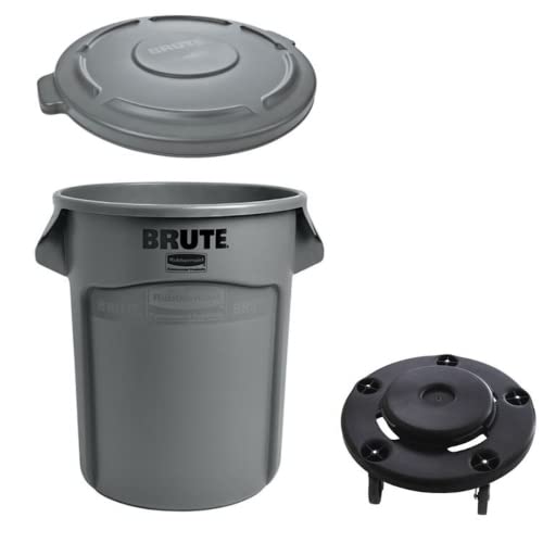 32 Gallon Round Brute Trash Can Set - Heavy Duty Commercial Garbage Bin with Lid for Kitchen, Office, Restaurant & Outdoor Use