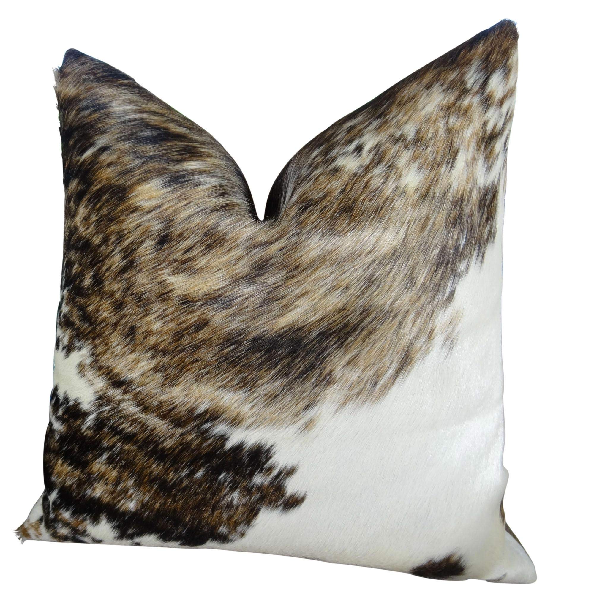Thomas Collection Genuine Brazilian Cowhide Pillow - Dark Tri-Color Brown Tan Pearl Decorative Accent Sofa Pillow | Made in USA | Perfect for Living Room, Bedroom & Home Decor