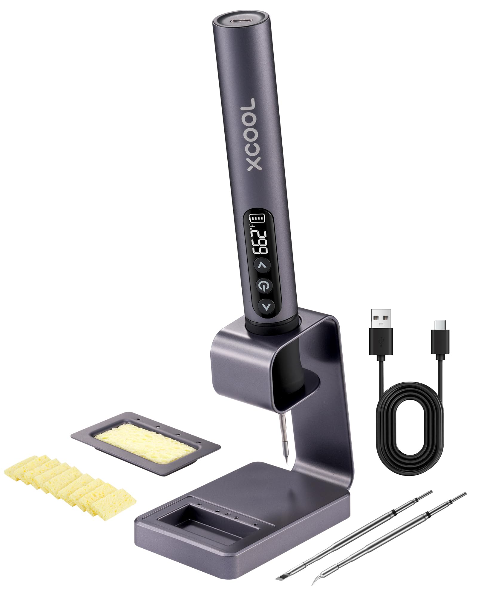 SolderAce Cordless Soldering Iron Kit - USB-C Wireless Soldering Pen with LED Display, 7-Second Fast Heat Up, Adjustable Temperature 392-842°F, Includes 3 C210 Tips - Perfect for Electronics Repair, DIY Projects, and Home Improvement