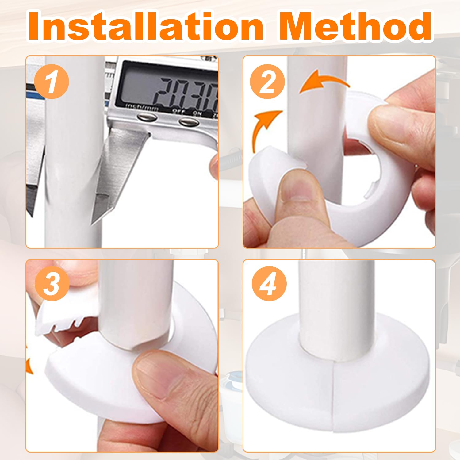 4-Pack White PP Plastic Pipe Cover Escutcheon Collar (0.98in/25mm Outer Diameter) - Decorative Flange Cover for Water Pipes, HVAC & Plumbing Systems - Perfect for Bathroom, Kitchen & Basement Pipe Concealment