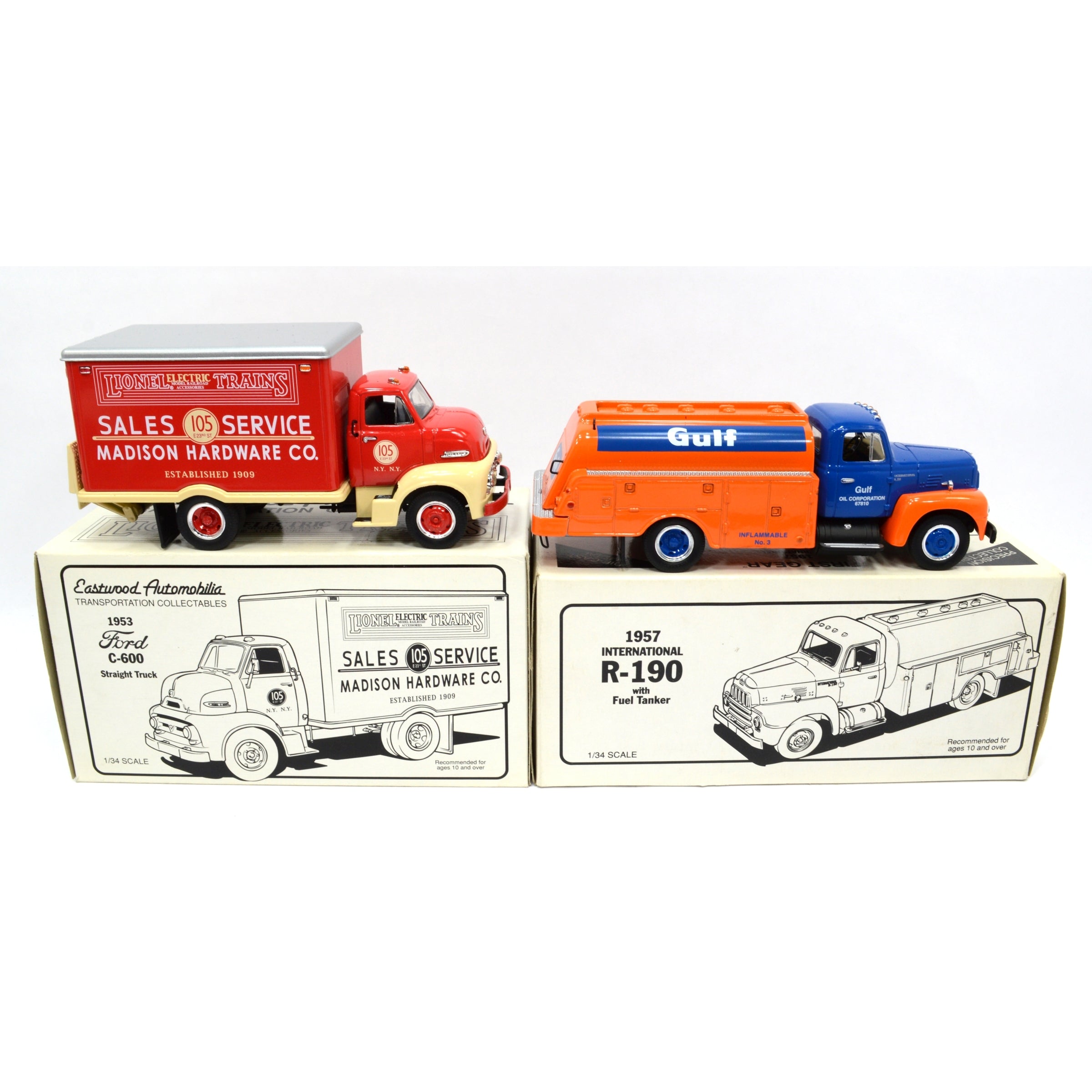 Lot of 4 FIRST GEAR Diecast Model Trucks - Gulf Tanker & Lionel Trains Texaco Fire Truck Collection for Display & Gift Giving
