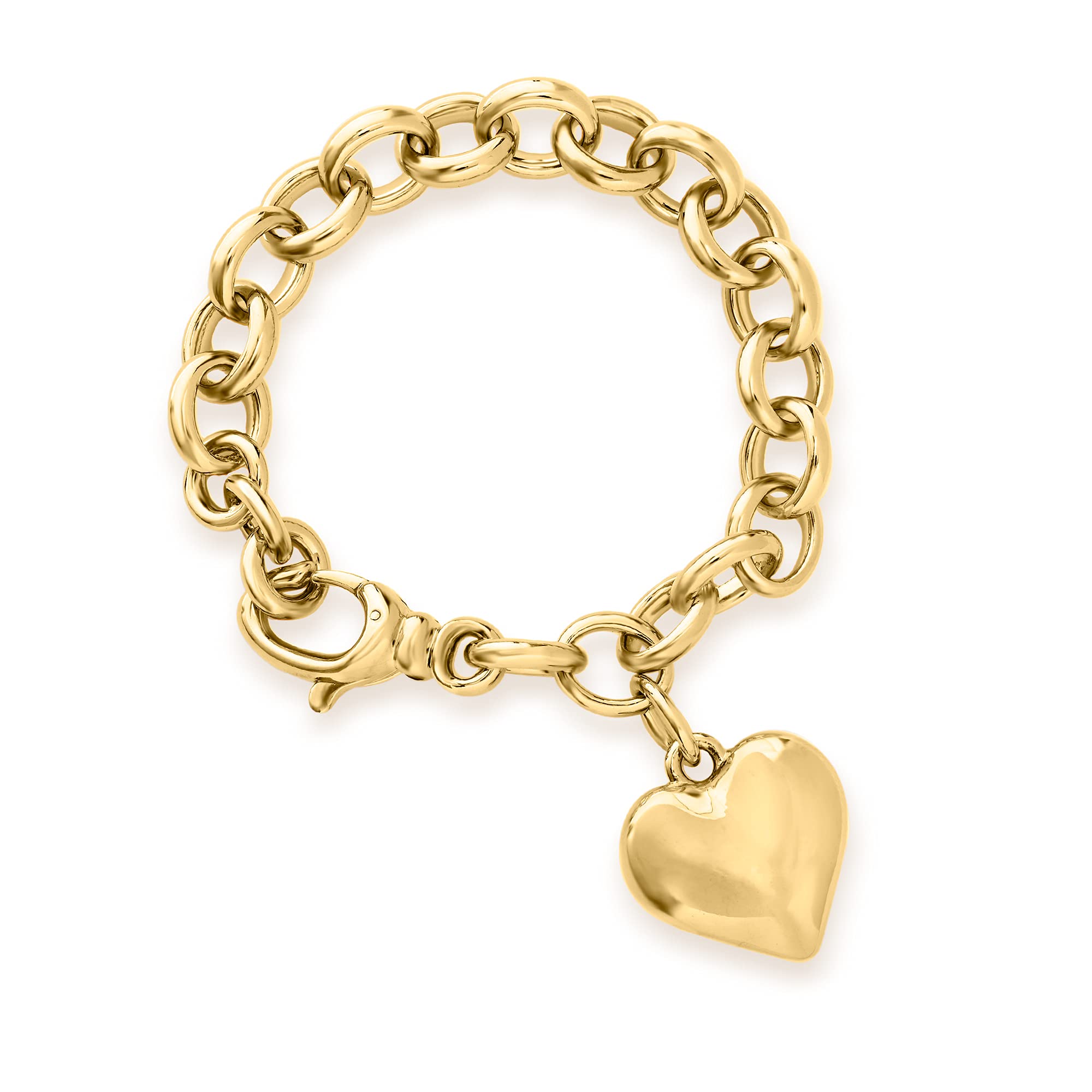 Ross-Simons Italian Andiamo 14kt Yellow Gold Over Resin Heart Charm Bracelet for Women - Elegant Valentine's Day Gift, Anniversary Present & Everyday Jewelry Accessory