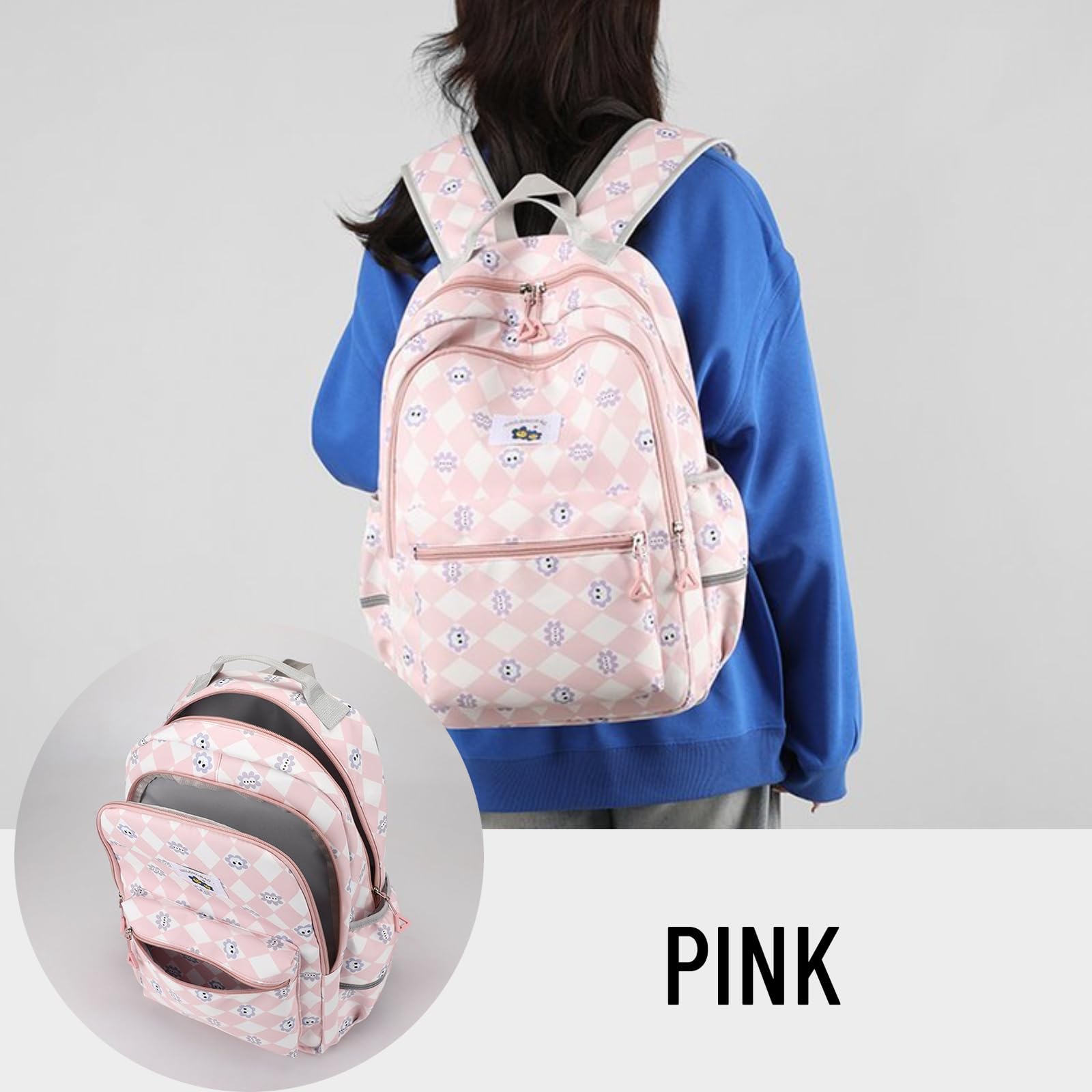 Cute Kawaii Backpack for Women - Lightweight Waterproof Travel Daypack with Laptop Compartment & Adorable Accessories - Perfect for School, Work, Gym, and Outdoor Adventures (Pink)