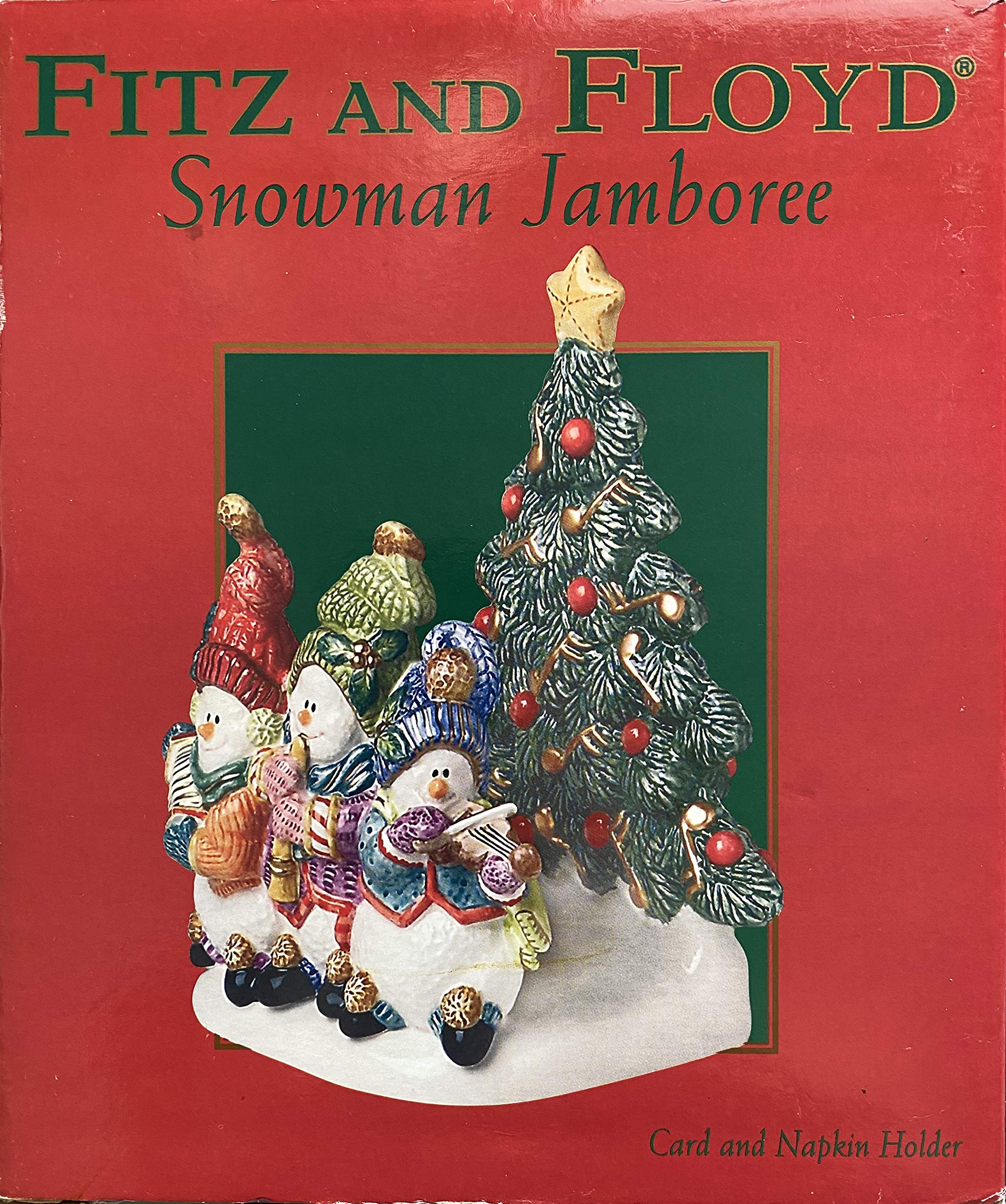 Fitz and Floyd Snowman Jamboree Holiday Card and Napkin Holder - Christmas Table Decor for Parties, Dinner & Festive Home Decorations