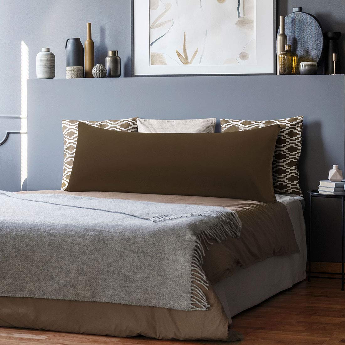 PiccoCasa Body Pillow Case - 20x54 Inch Soft Brushed Microfiber Pillow Cover with Envelope Closure - Hypoallergenic Long Body Pillowcase for Adults (Brown) - Perfect for Sleeping, Lounging & Pregnancy Support