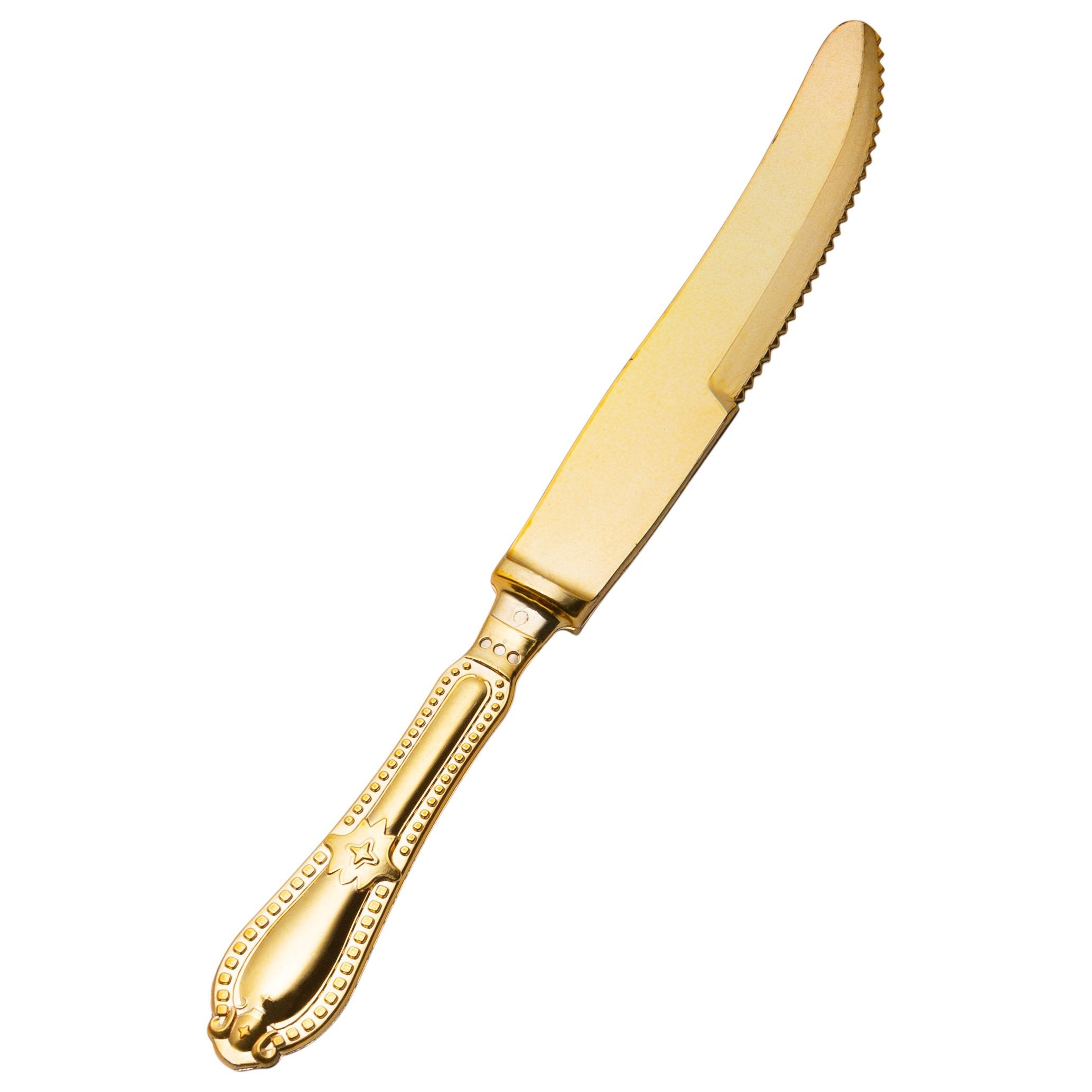 Disposable Shiny Metallic Gold Flatware Set - Elegant Baroque Style Plastic Cutlery for Parties, Weddings, and Special Events