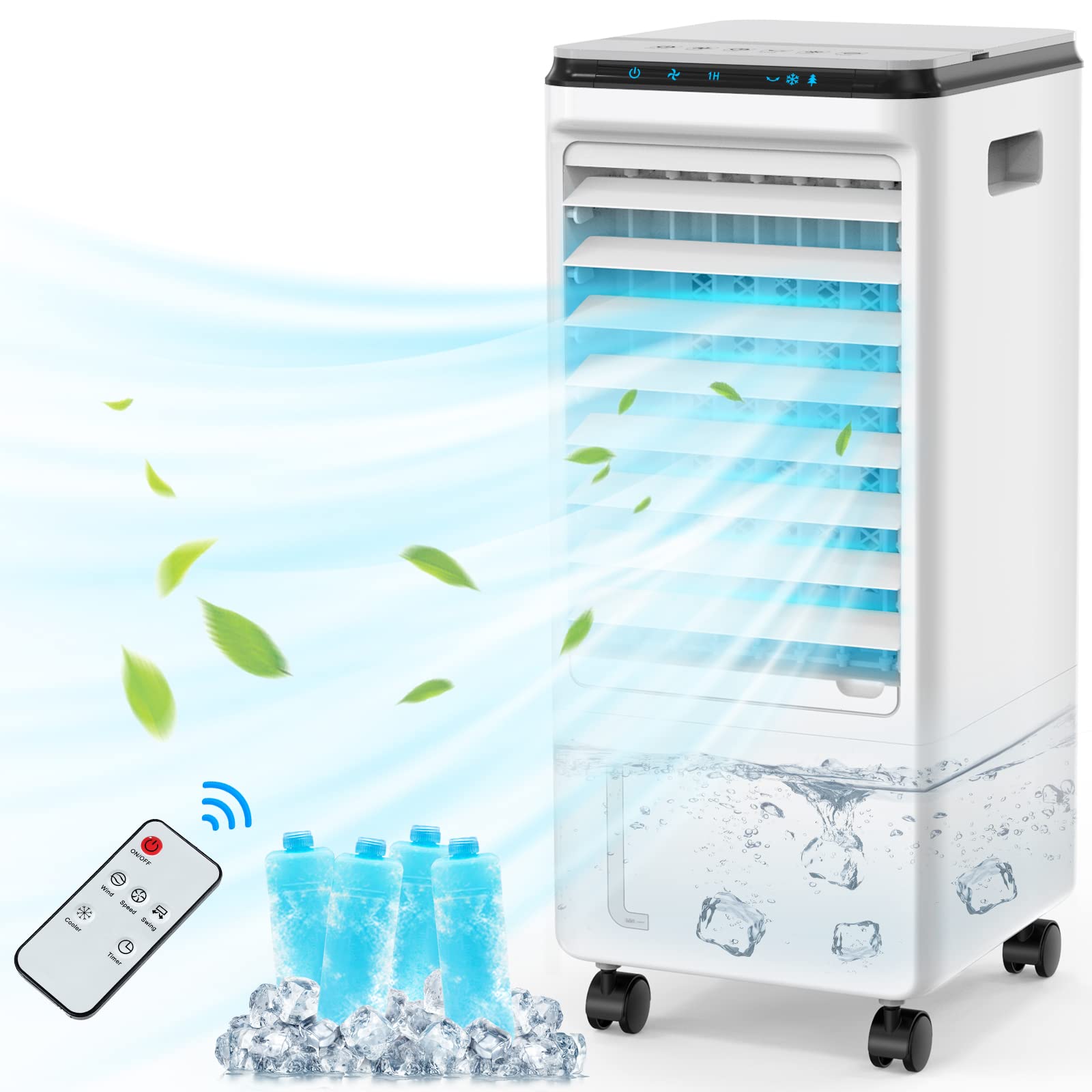 AOLOS 3-in-1 Portable Evaporative Air Cooler with Remote - 3 Speed Settings, 1.85 Gallon Water Tank, 7 Hour Timer & 40° Oscillation - Ultra Quiet Cooling Fan for Home, Office & Bedroom - Perfect for Summer, Hot Weather & Indoor Spaces