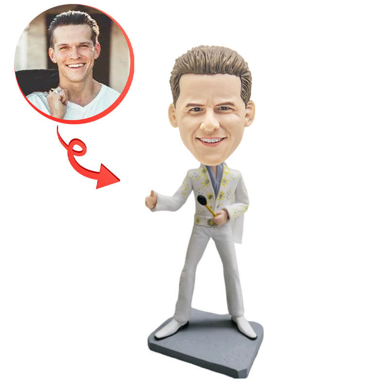 Elvis Aaron Presley Custom Bobblehead with Microphone - Personalized Music Lover Gift for Fans, Collectors & Home Decor