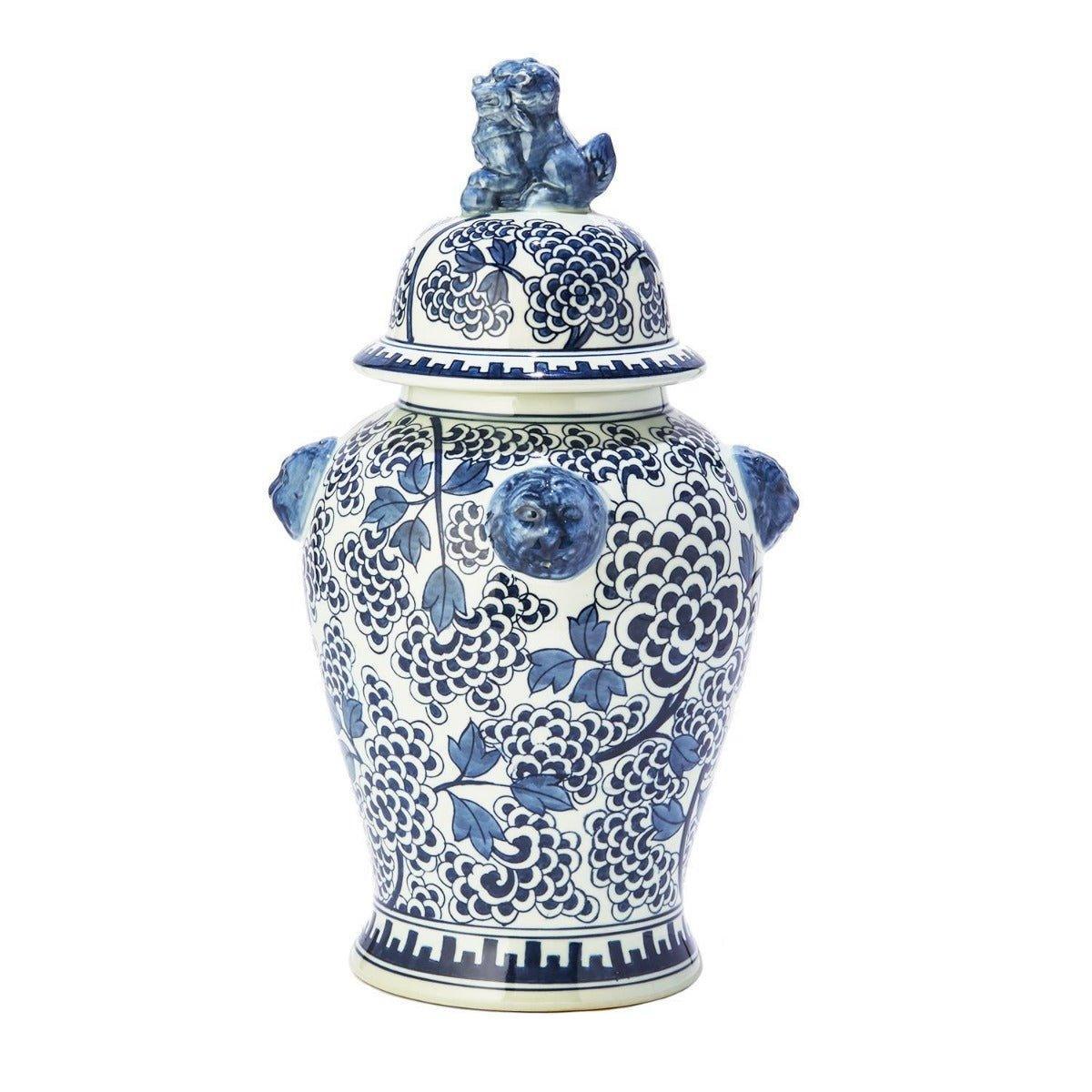 Exquisite Blue and White Peony Porcelain Temple Jar - Handcrafted Chinese Ceramic Vase for Home Decor, Wedding Centerpiece & Luxury Gift