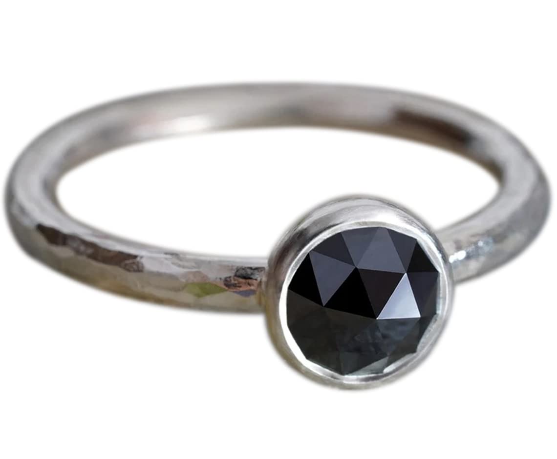Exquisite Rose Cut Black Diamond Engagement Ring - Round Solitaire Ring for Women | Perfect for Proposals, Weddings & Anniversary Gifts