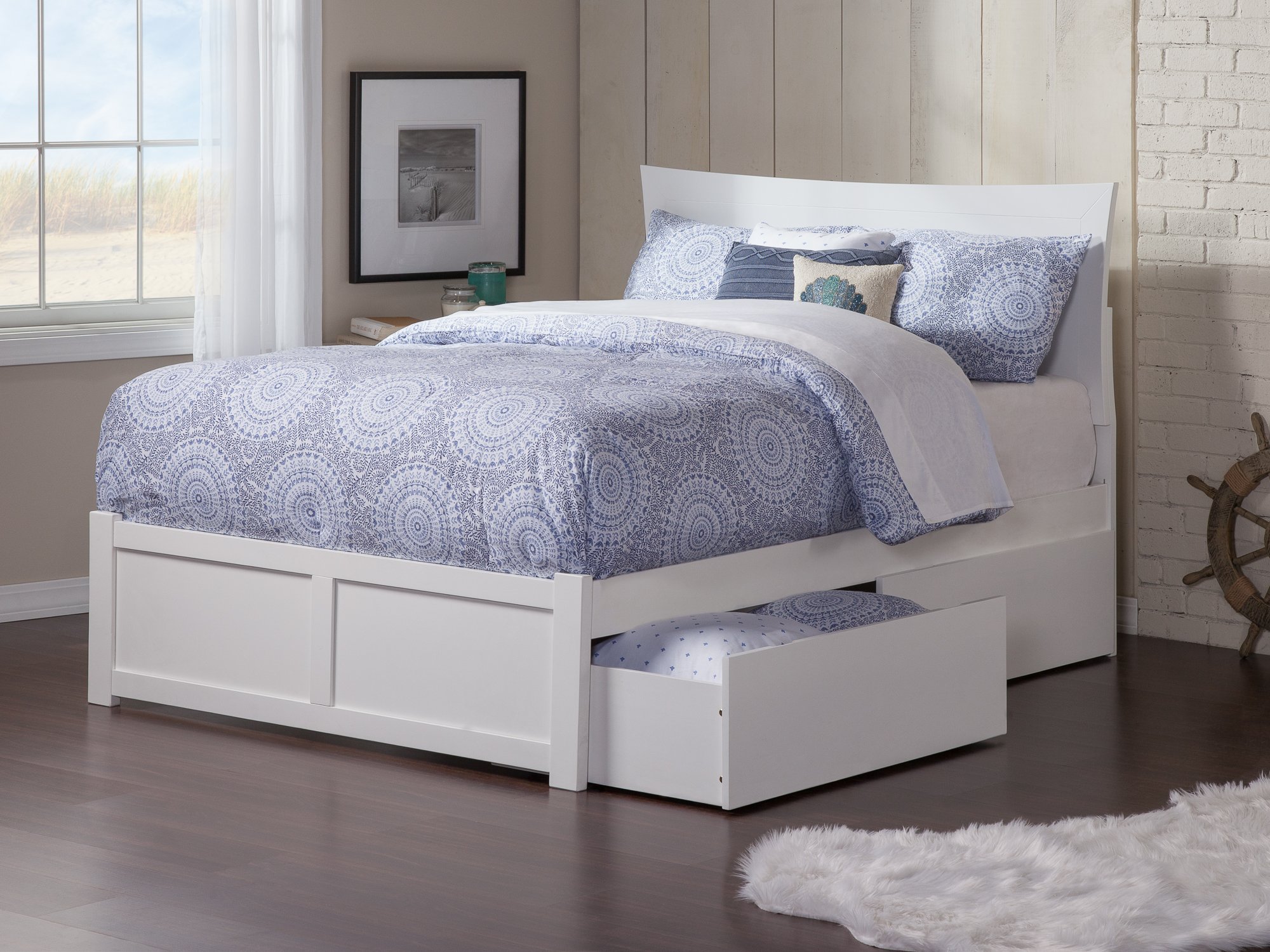 AFI Metro Platform Bed with Footboard, Storage Drawers & USB Charger - Modern Queen/King Size Bed Frame for Small Spaces, Bedroom Storage Solution with Convenient USB Port for Charging Devices