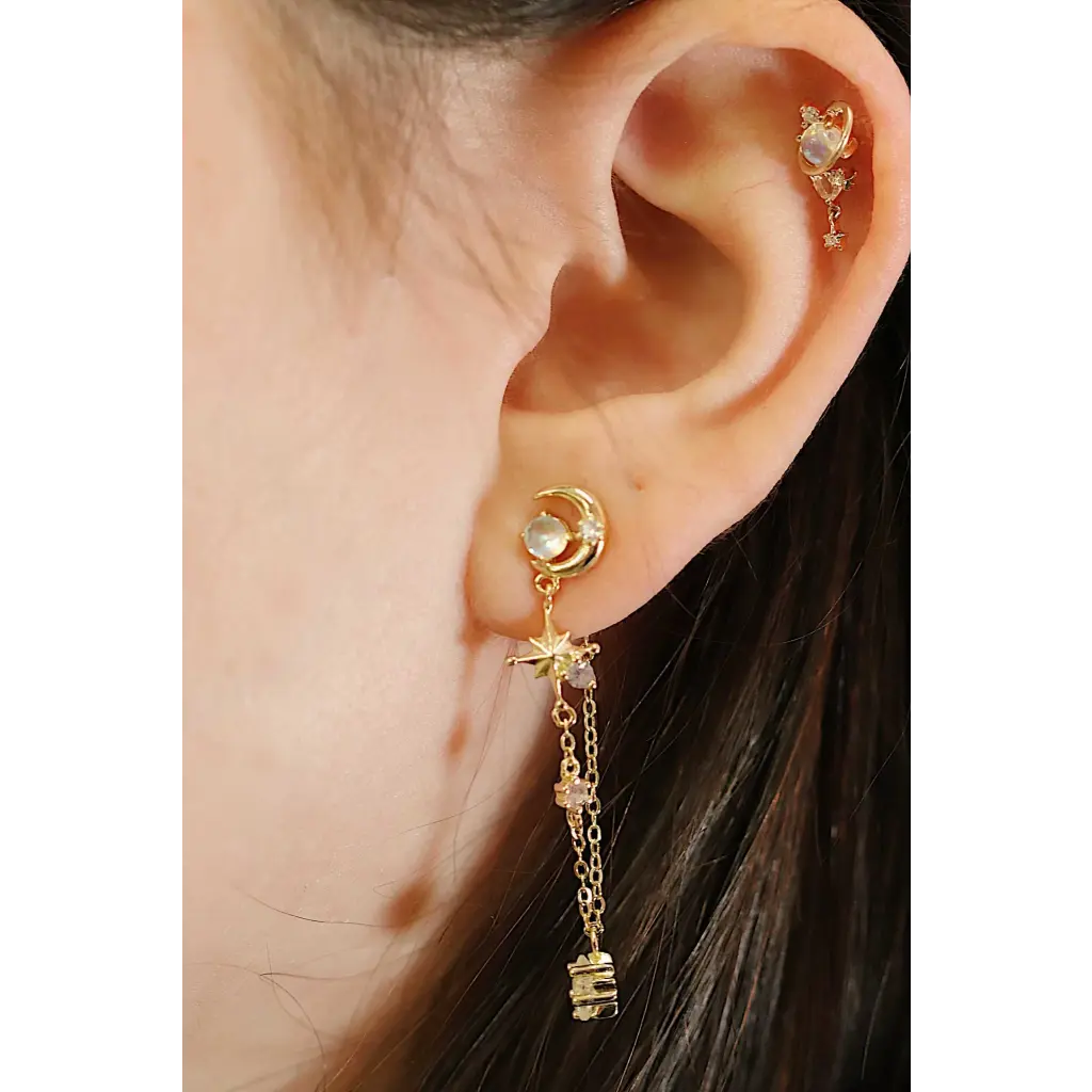 14K Solid Gold Star Angel Threaded Labret Stud Earrings - Perfect for Cartilage, Helix, and Tragus Piercings - Hypoallergenic Body Jewelry for Everyday Wear