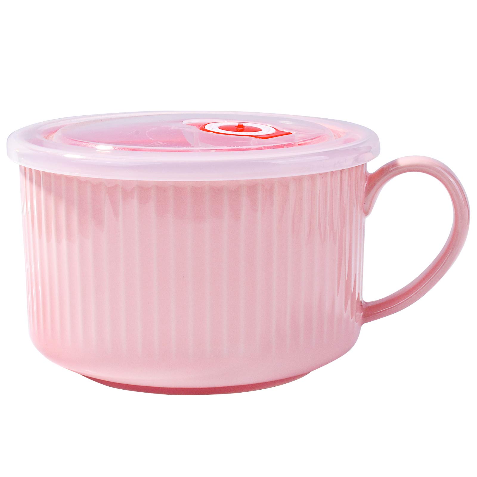 Microwavable Ceramic Soup Bowl with Lid - 30.4oz for Oatmeal & Noodles - Pink Modern Style - Perfect for Office Lunch & Quick Meals