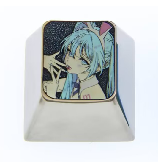 Custom Titanium Alloy Hatsune Miku Anime Keycaps - 1U Round Base Metal Keycaps for Mechanical Keyboards | Perfect for Gaming, Typing & Anime Fan Collections