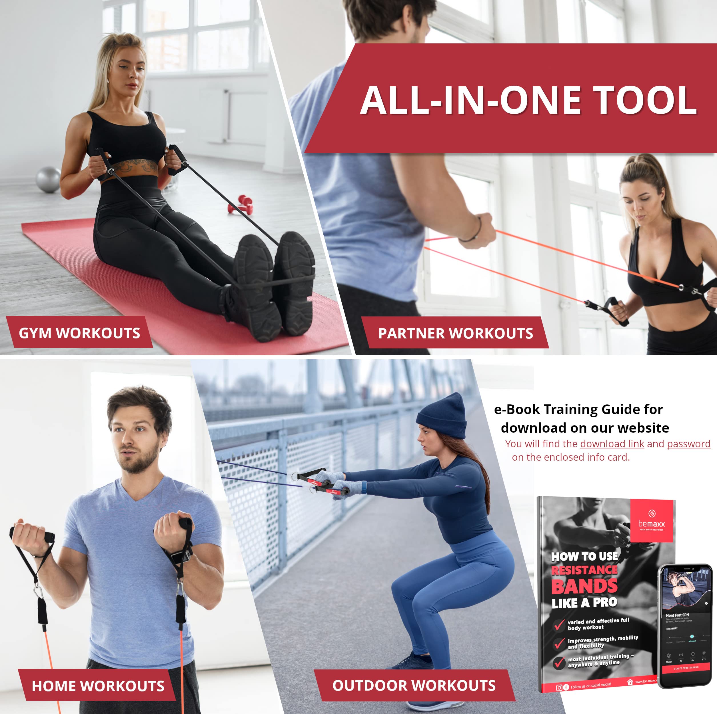 Premium 5-Piece Resistance Bands Set with Handles, Door Anchor & Ankle Straps - Heavy Duty Latex Tubes for Full Body Workout - Includes Free Exercise Ebook - Perfect for Home Gym, Powerlifting Training, Women's Fitness & Leg/Butt Workouts