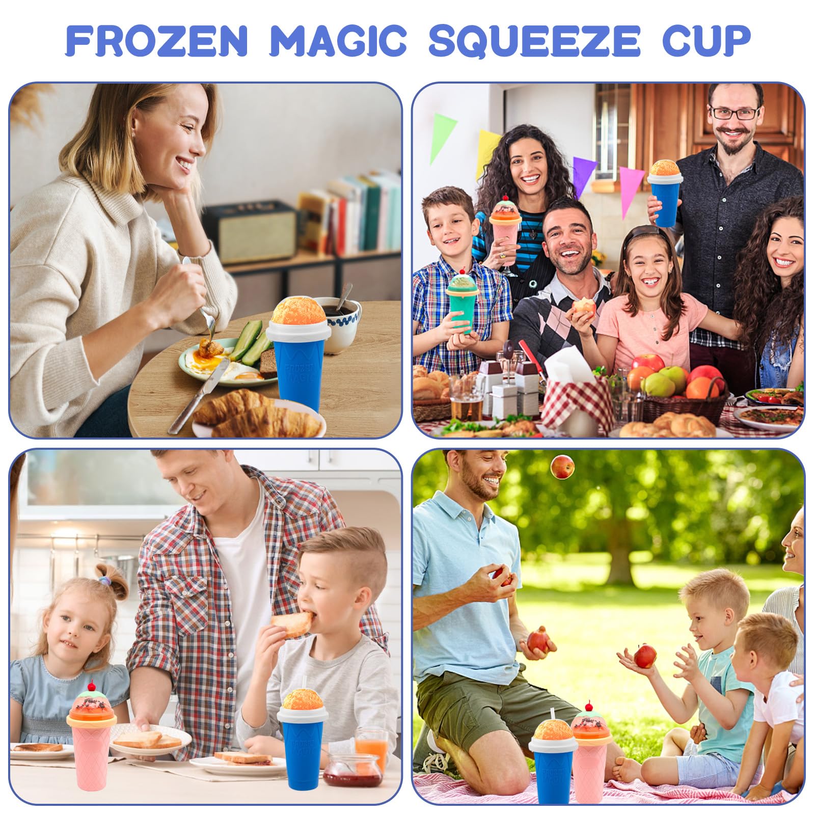 2 Pack Slushie Maker Cups - DIY Frozen Magic Squeeze Cups with Lid & Straw for Juice, Milk, Yogurt & Smoothies | Perfect for Kids, Parties & Summer Treats (Blue + Green)