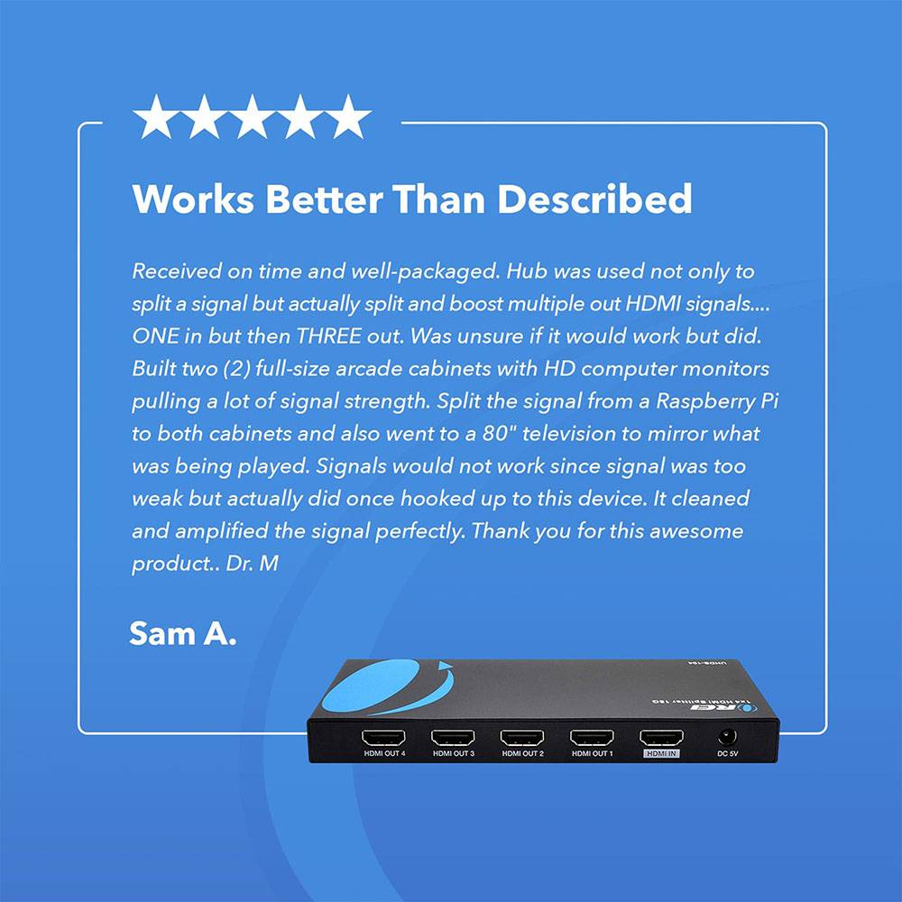 1×4 HDMI Splitter 18Gbps 4K 60Hz HDR - UHDS 104 - Duplicate & Mirror HDMI Signal for Home Theater, Gaming & Multi-Screen Setup