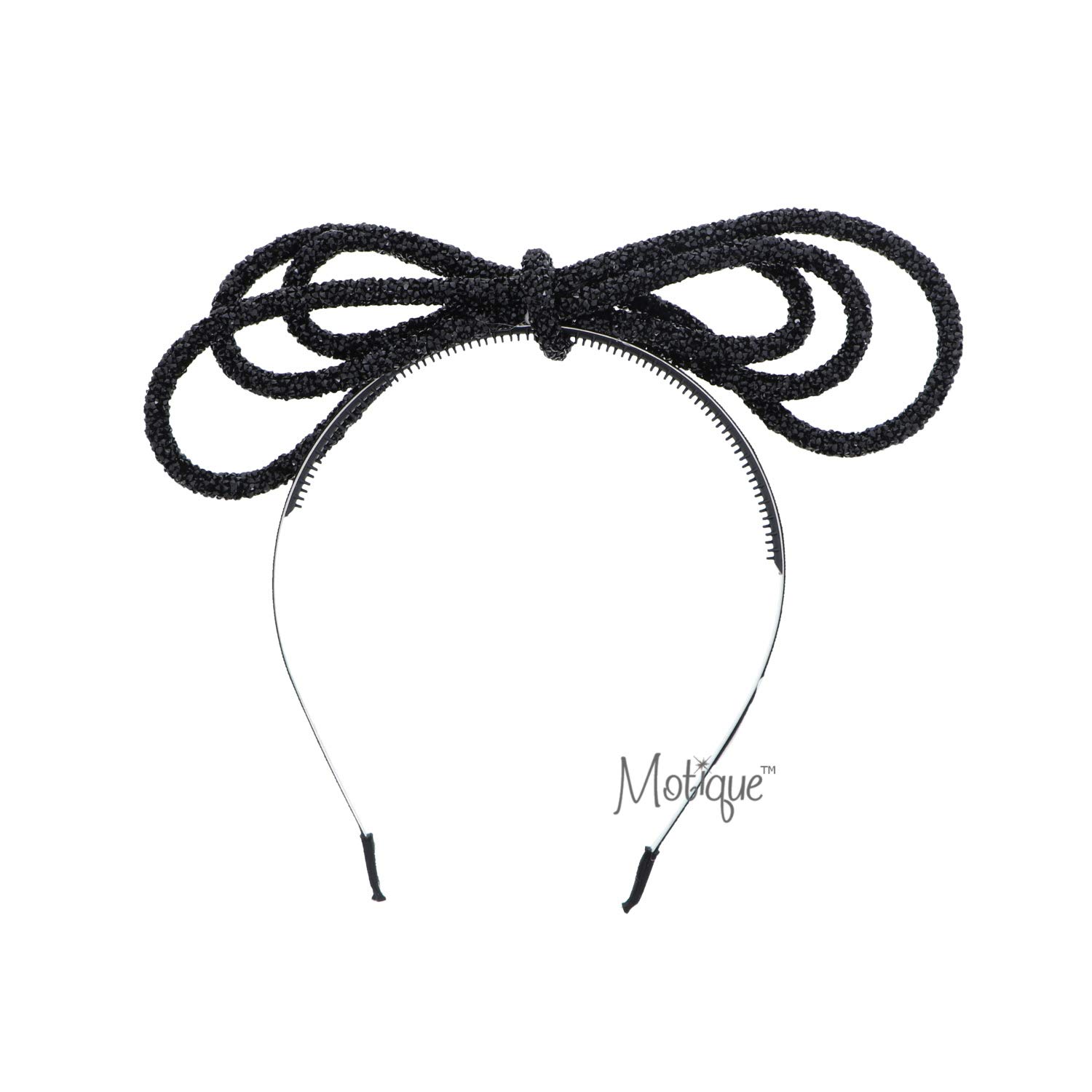 Fancy Gem Crusted Holiday Bow Headband Hair Band - Black for Christmas Parties Weddings Special Occasions