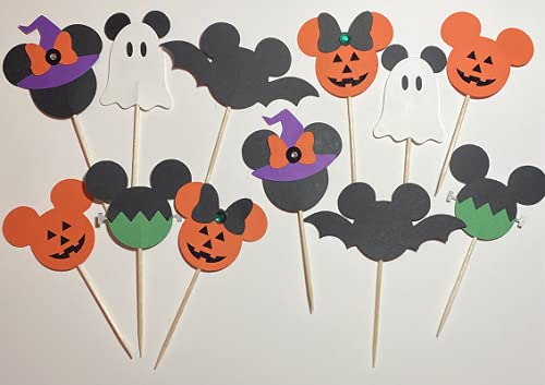 Halloween Mickey and Minnie Mouse Cupcake Toppers - 24pcs Cute Disney-Inspired Decorations for Halloween Party, Birthday Cakes, and Baking Supplies | Perfect for Cupcakes, Cookies, and Dessert Decorating