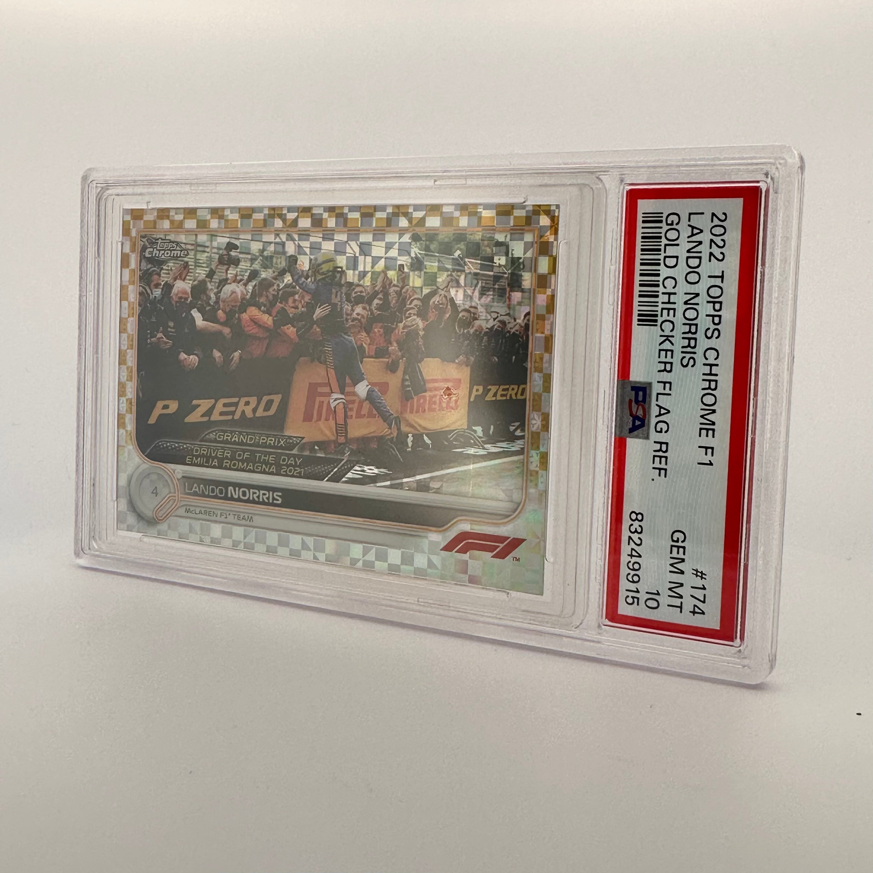 PSA 10 Lando Norris #174 18/50 Gold Checker Flag Refractor - Rare F1 Racing Card for Collectors & Fans