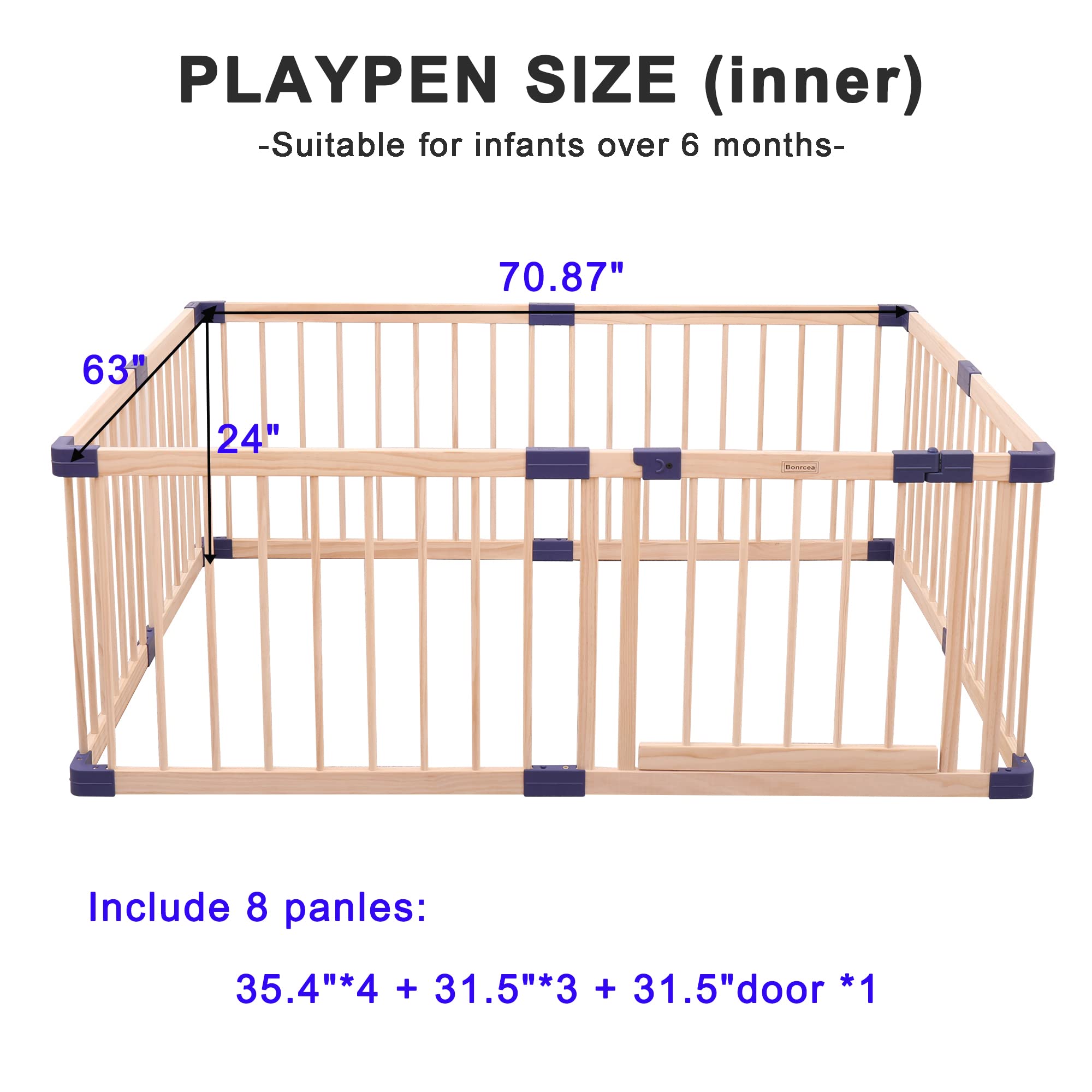**Wooden Baby Playpen for Babies & Toddlers - 63x71x24 Inch Safe Play Yard with 31 Sq. Ft Area - Ideal for Indoor & Outdoor Play, Nursery, and Childproofing**