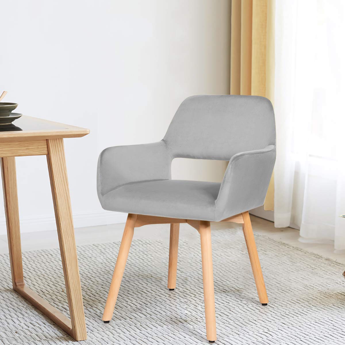 Giantex Set of 2 Velvet Dining Chairs with Wood Legs - Modern Accent Chairs for Living Room, Bedroom & Dining Room - Non-Slip Foot Pads & X-Shaped Support - Comfortable Cute Armchair (Light Grey) - Perfect for Small Spaces, Apartments & Home Decor
