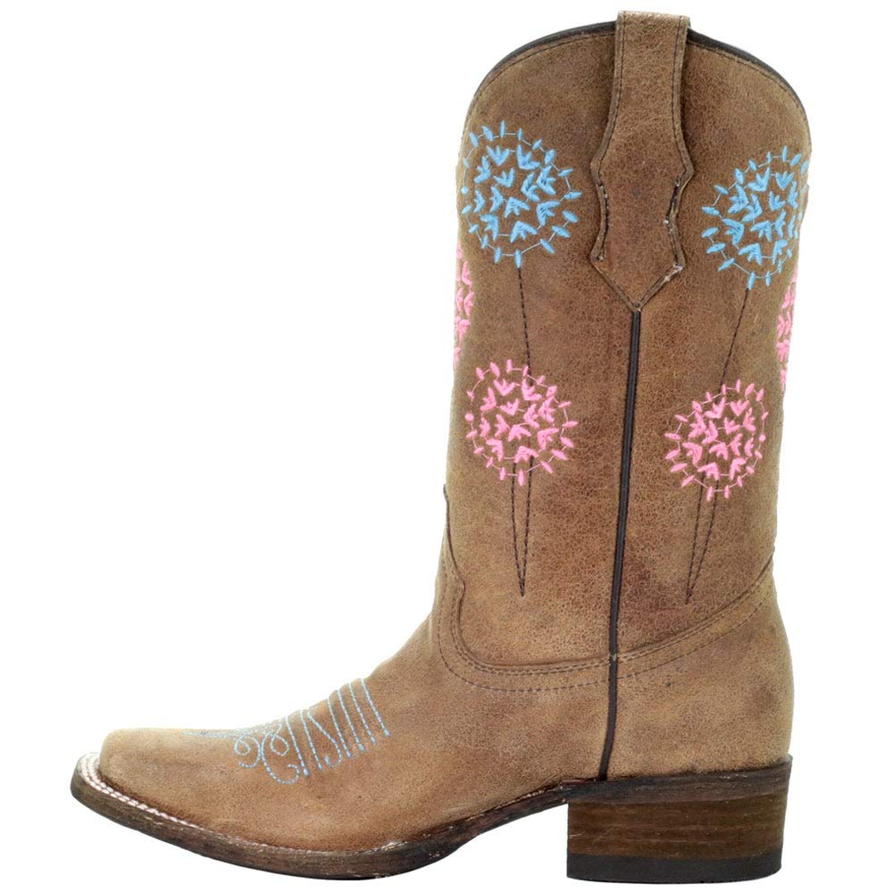 Corral Women's Tn Honey Dandelion Embroidery Square Toe Boots - Size 3 | Western Cowgirl Boots for Country Dancing, Rodeo & Casual Wear
