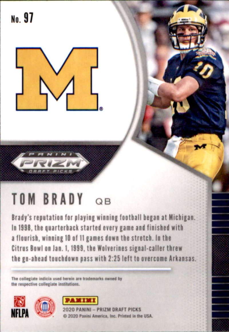 2020 Panini Prizm Draft #97 Tom Brady Michigan Wolverines Football Trading Card - Rare Collectible for NFL Fans, Sports Memorabilia Enthusiasts - Perfect for Display, Investment & Gifting