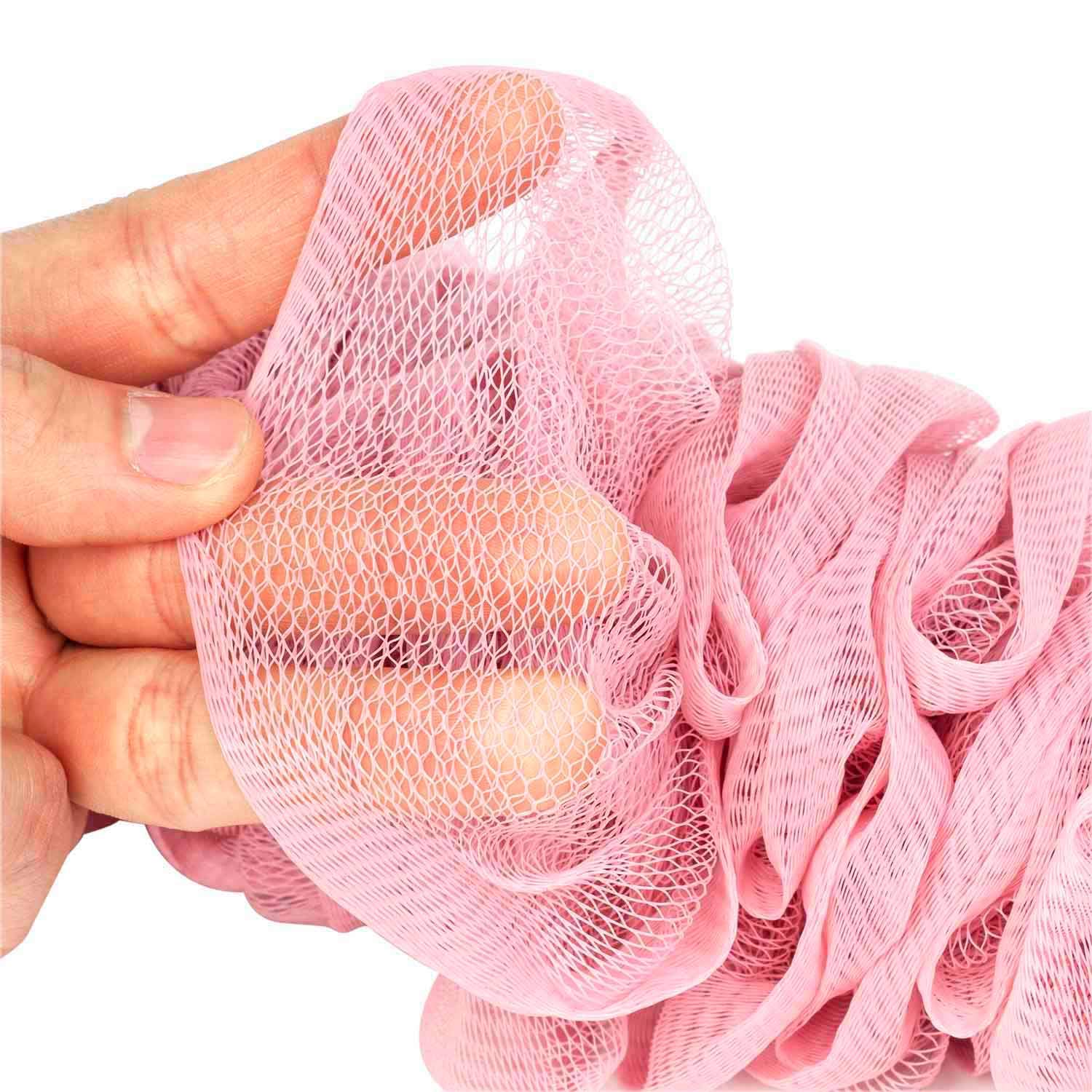 Long Handle Back Scrubber for Shower - Soft Exfoliating Loofah Bath Brush with Nylon Mesh (2-Pack, Pink) - Ideal for Elderly Care & Full Body Cleaning - Perfect Gift for Men & Women