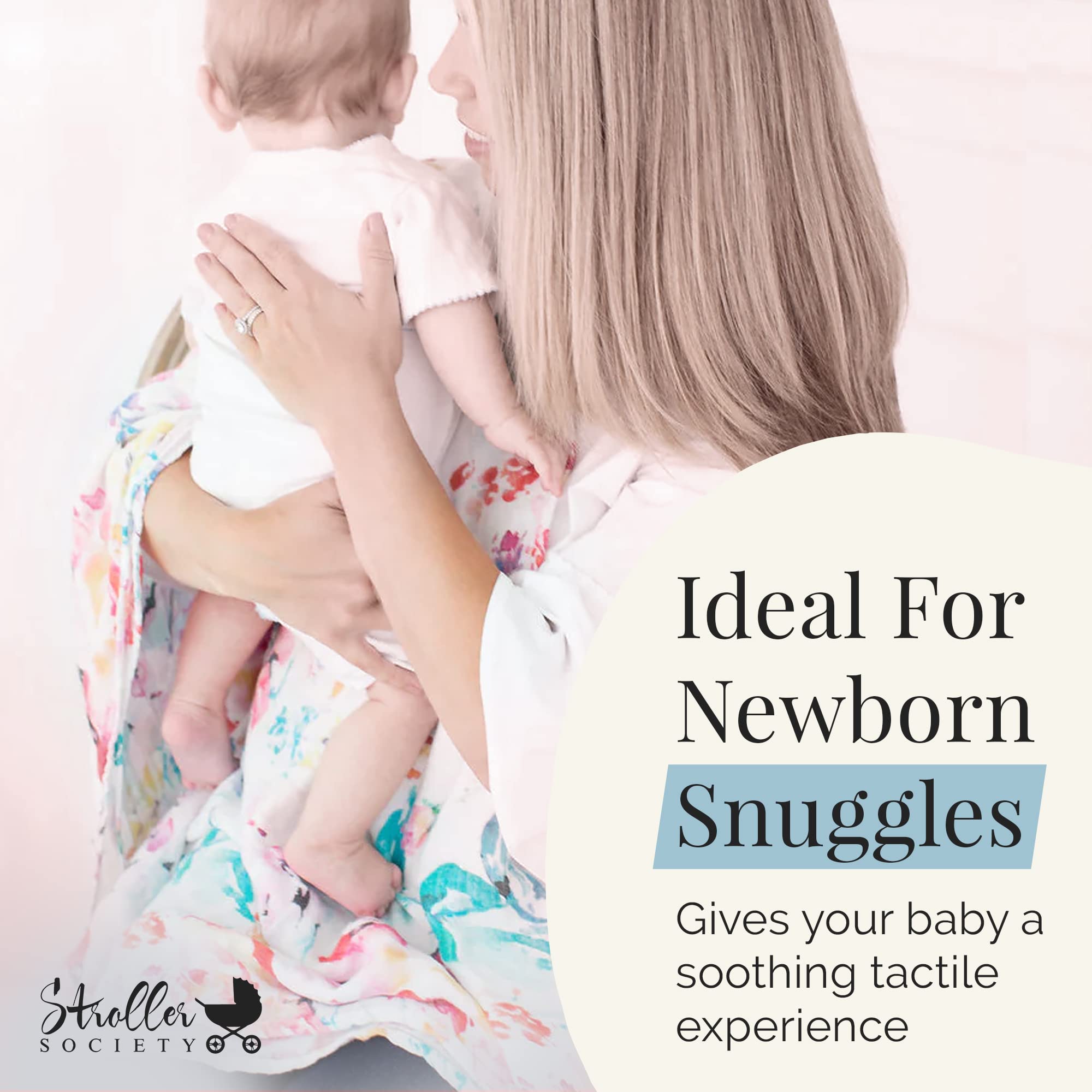 Organic Bamboo & Cotton Baby Blanket - Soft Floral Swaddle Blanket for Newborn Girls, 47