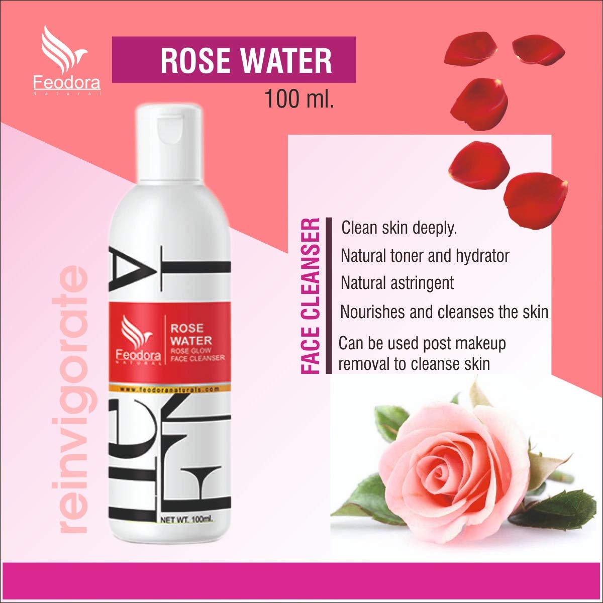Feodora 100% Natural Rose Water (100 ml) - Hydrating Facial Toner for Glowing Skin, DIY Beauty & Aromatherapy