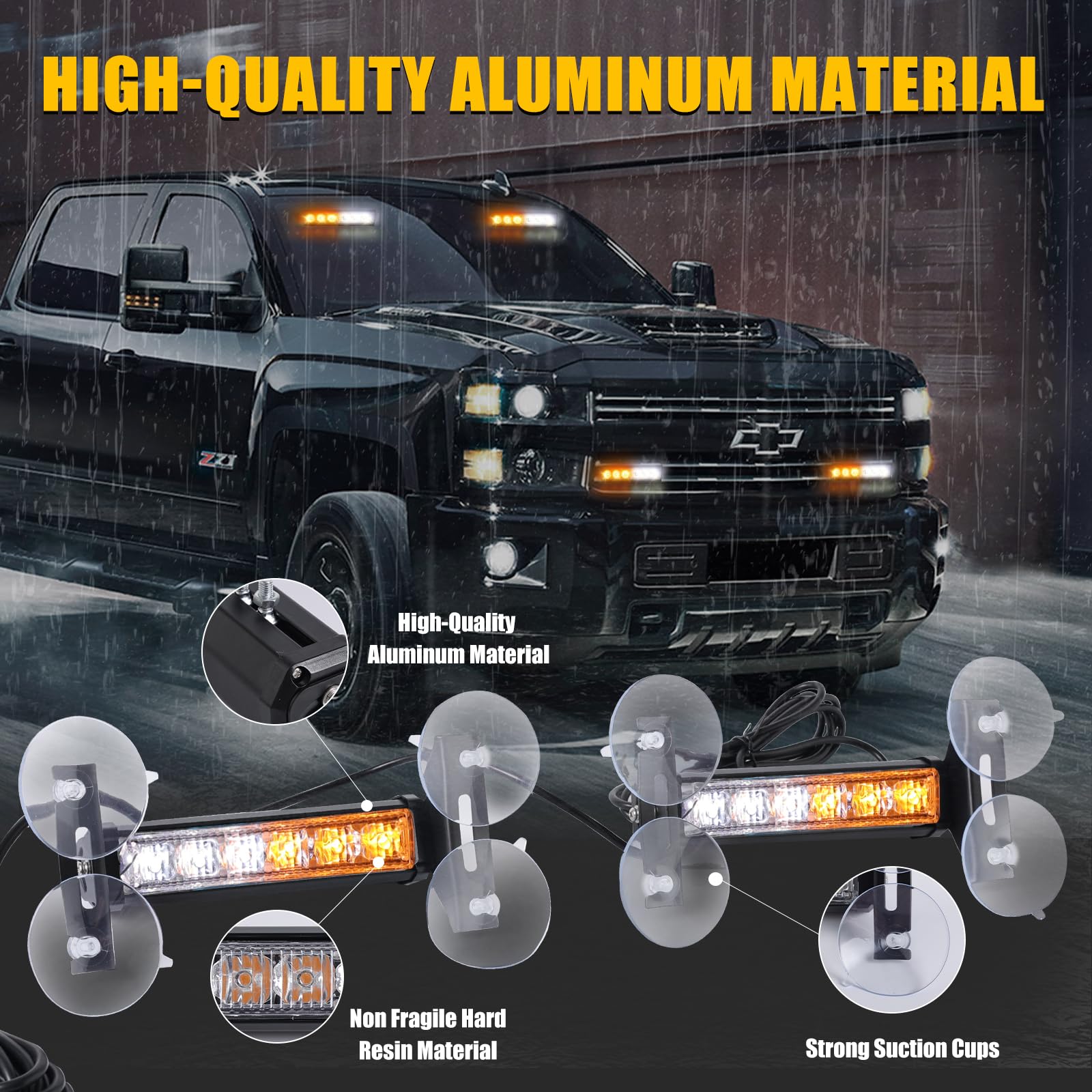 LED Strobe Light Bar for Trucks - 6.1'' Amber/White Emergency Flashing Lights for Construction, Tow & Plow Vehicles - Traffic Advisor Dash, Windshield & Grille Lights - Ideal for Roadside Work, Emergency Signaling & Vehicle Safety