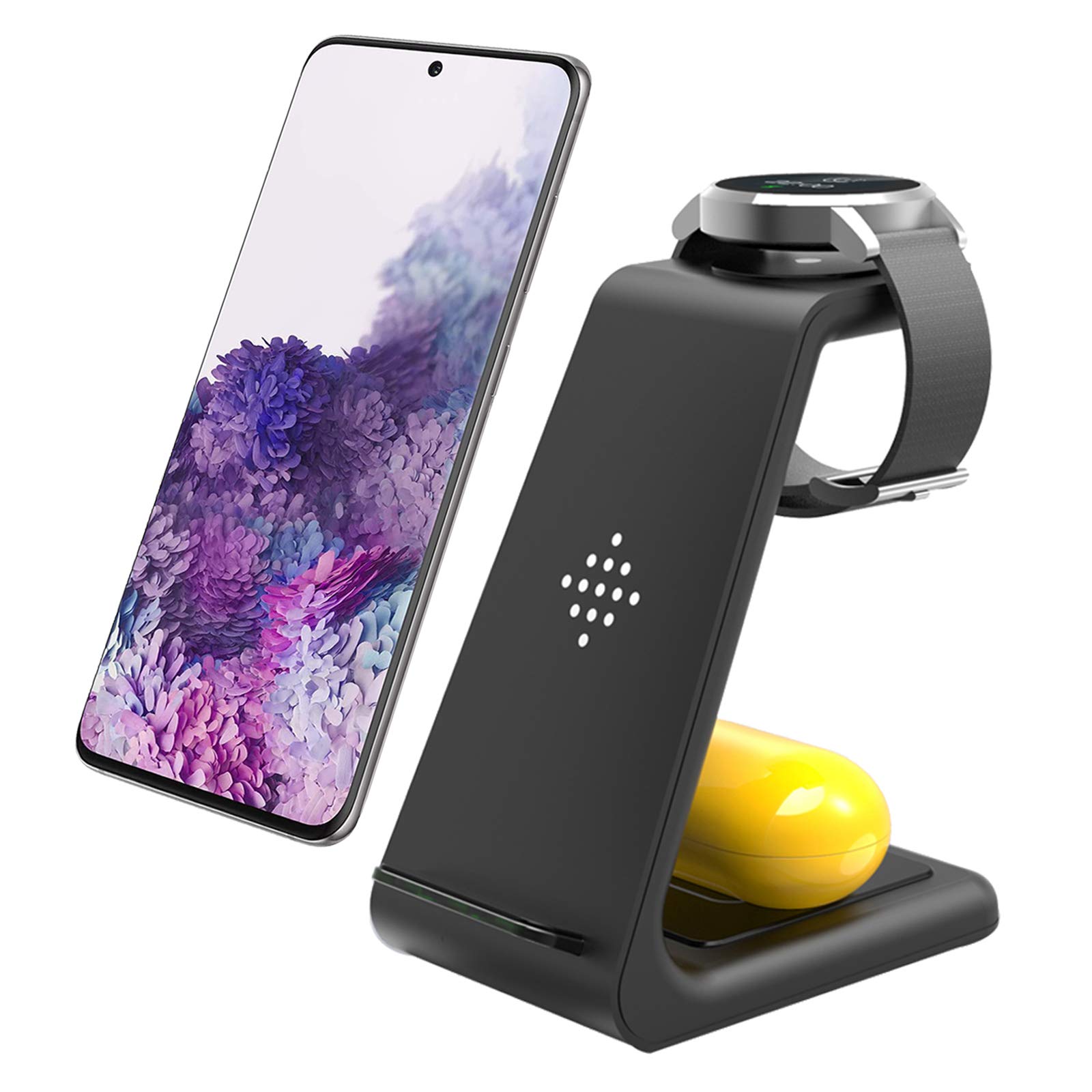 YOCUNKER 3-in-1 Wireless Charging Station - Fast Charger Dock for Samsung Galaxy Watch 5/4/3/2/Active 2/1/Gear S3, S22 Ultra/S21/S20/S10/Note 20/Z Flip 4/Z Fold 4/3, Buds+/Pro/Live (Black) | Perfect for Home, Office & Travel Charging Needs