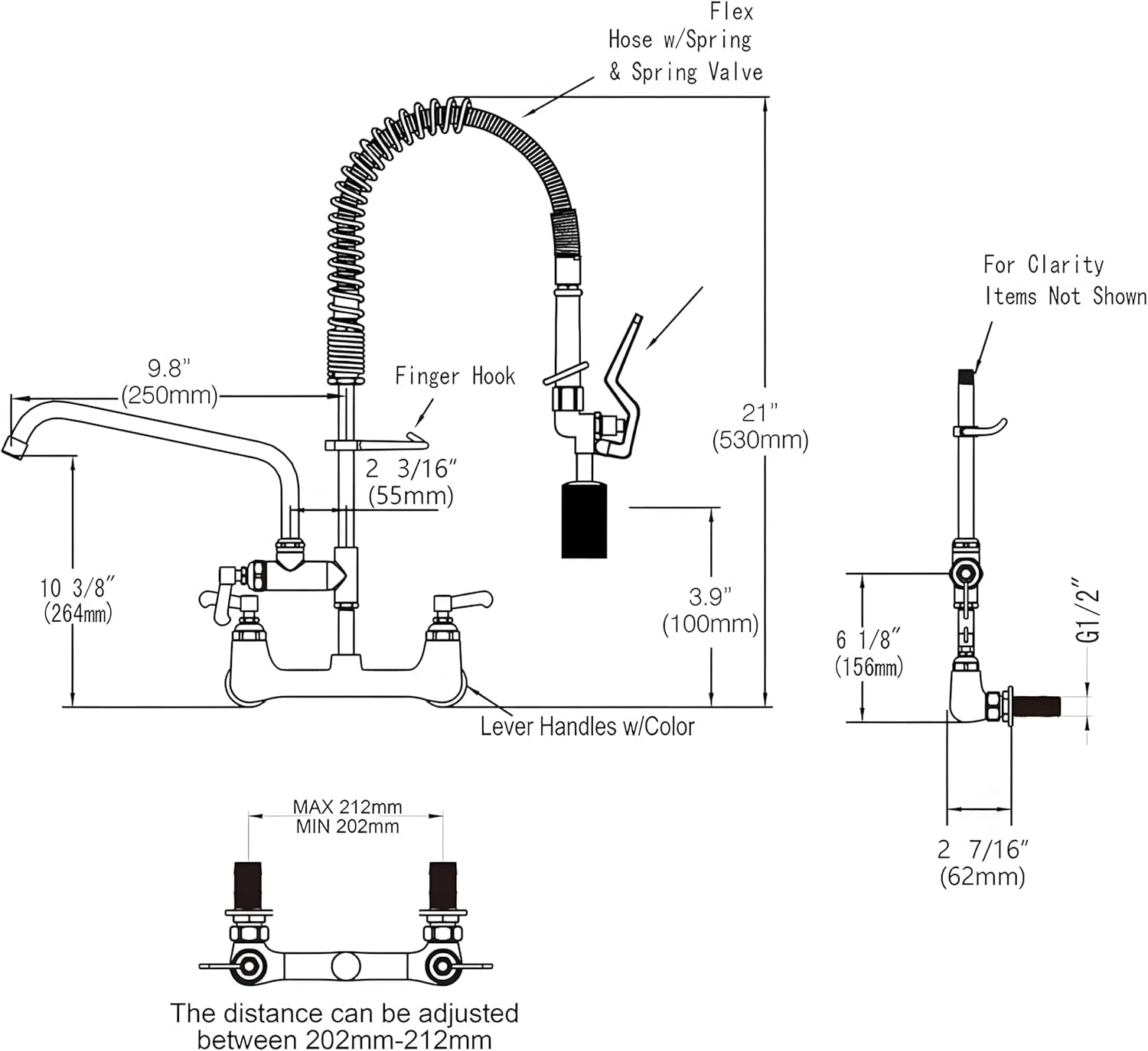 Commercial Sink Faucet with Sprayer - Wall Mount 21