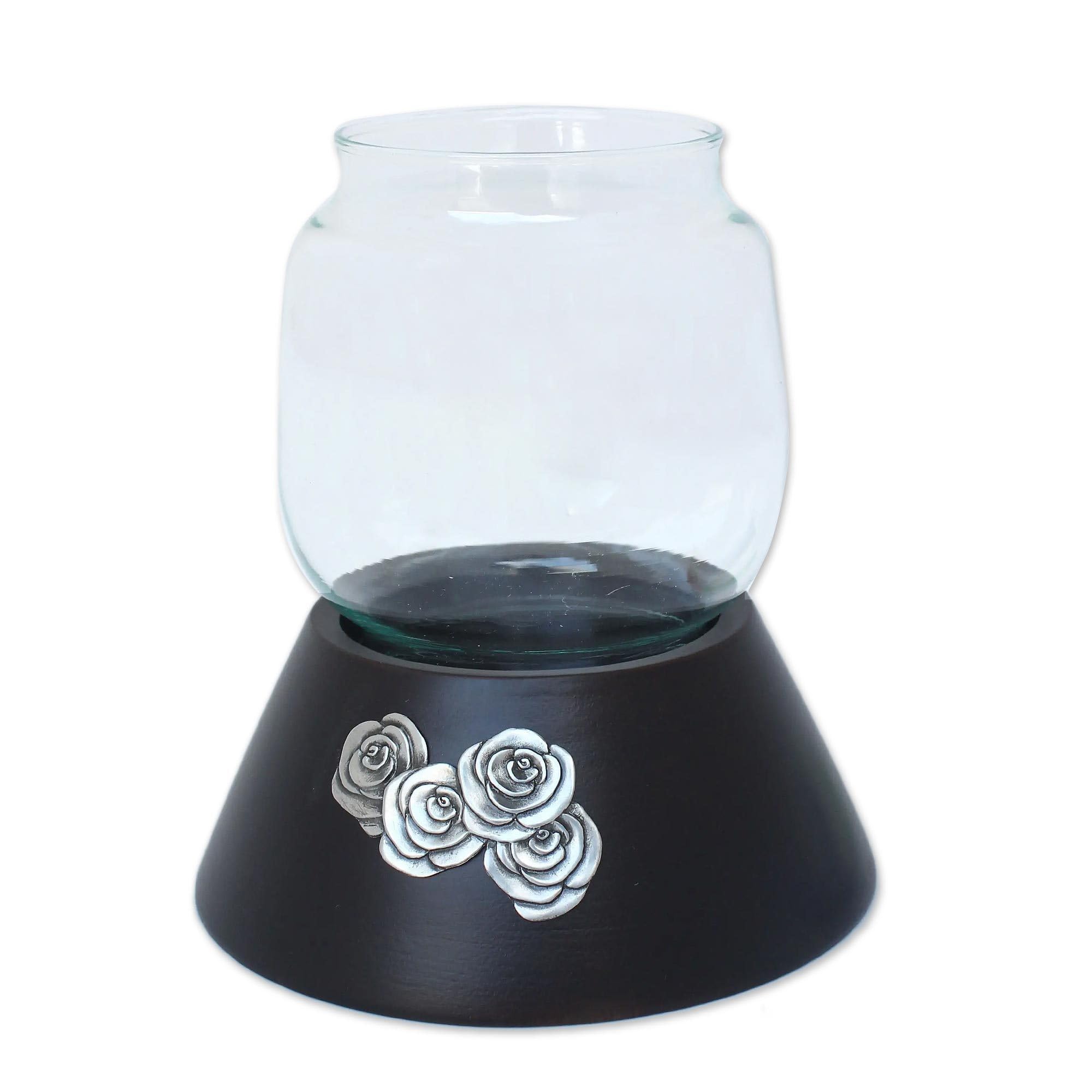NOVICA Handcrafted Floral Mango Wood Candle Holder - Brown with Rose Glow | Eco-Friendly Home Decor for Dining Table, Wedding Centerpiece & Boho Living Room Decor
